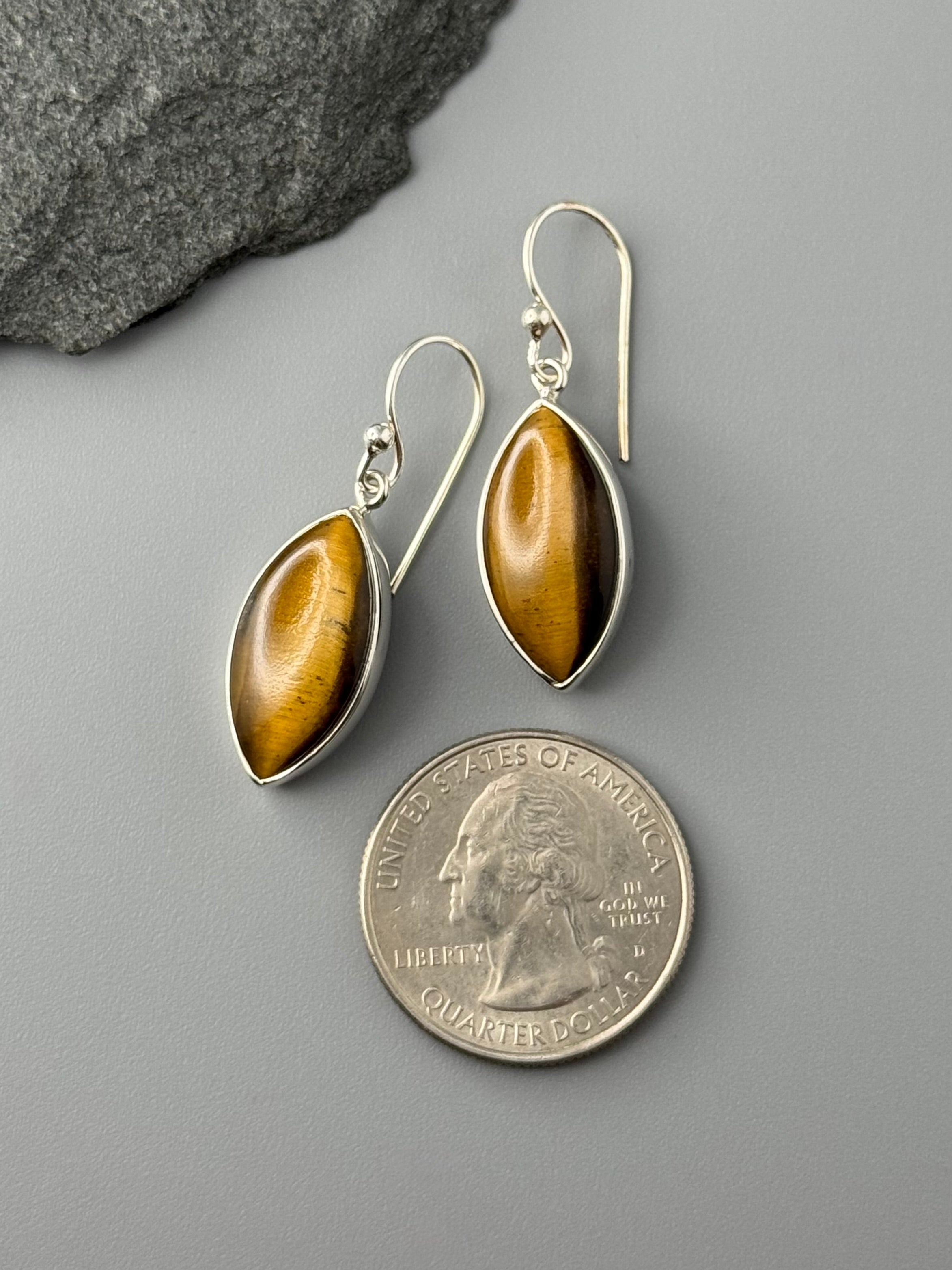 •TIGER EYE - MARQUISE• silver dangle earrings