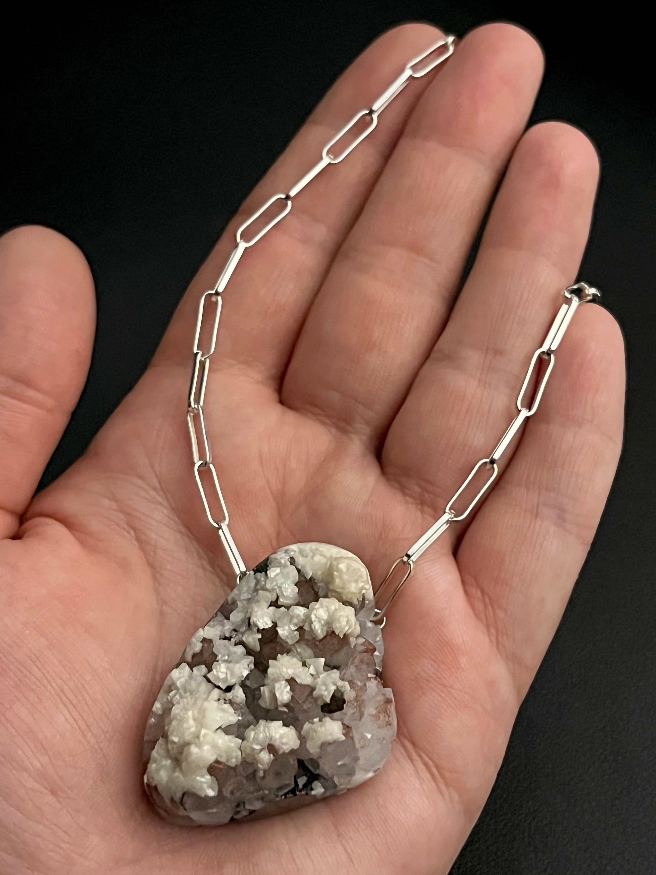 •LINKED• pyritized apophyllite with calcite + silver necklace (18"-20")