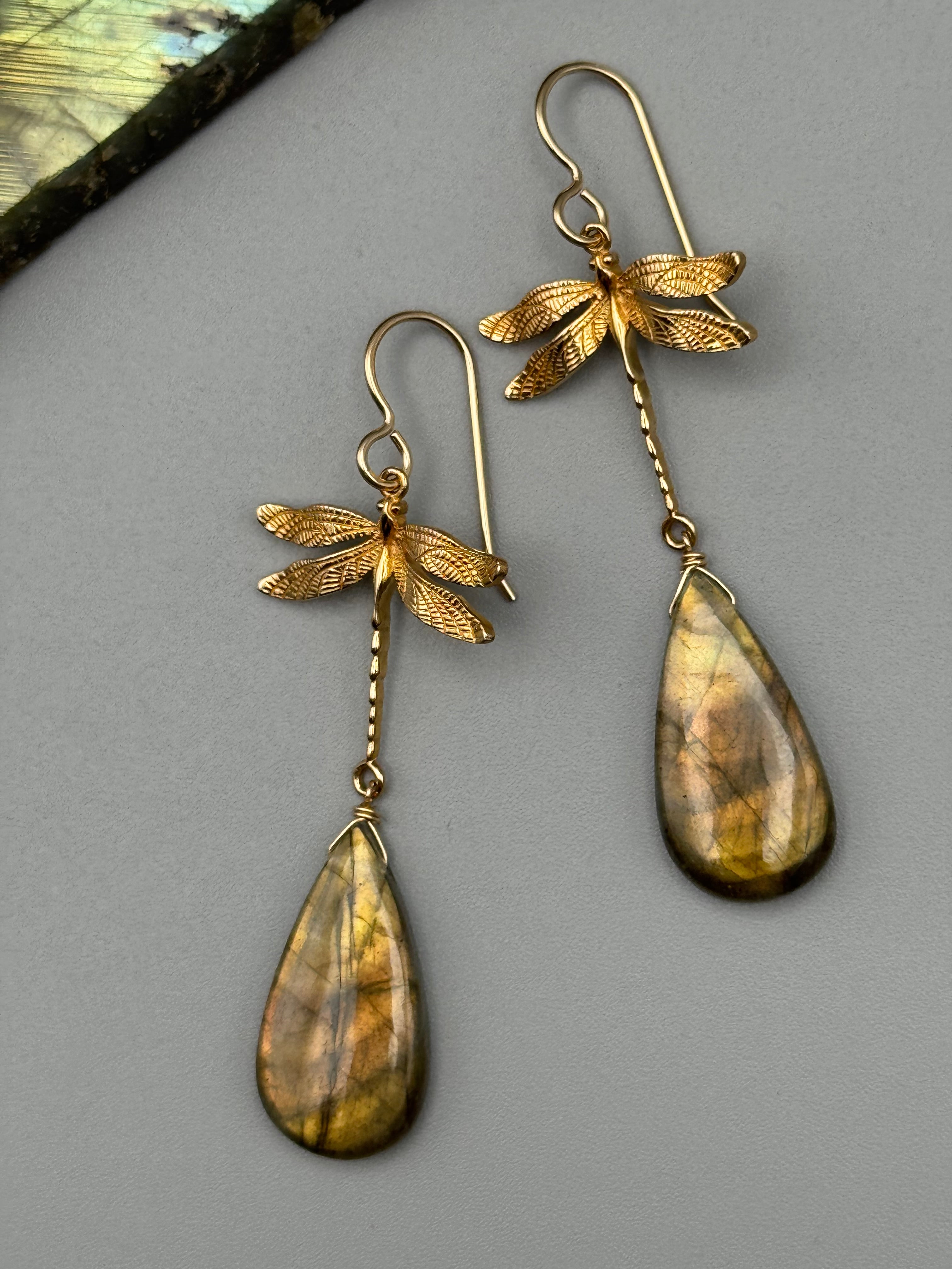 •ODONATA• labradorite teardrop + gold earrings