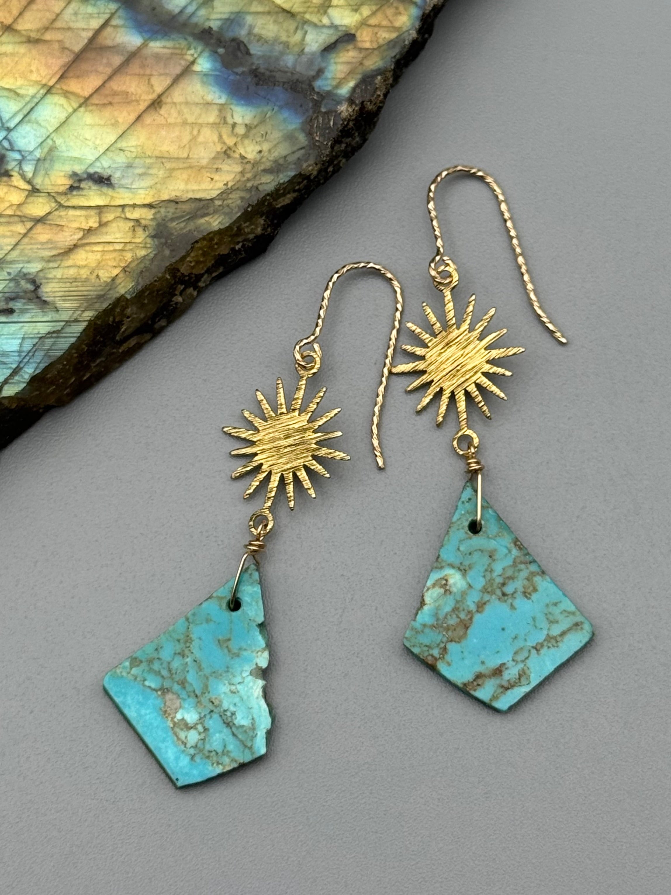 •LUZ• turquoise slab + gold earrings