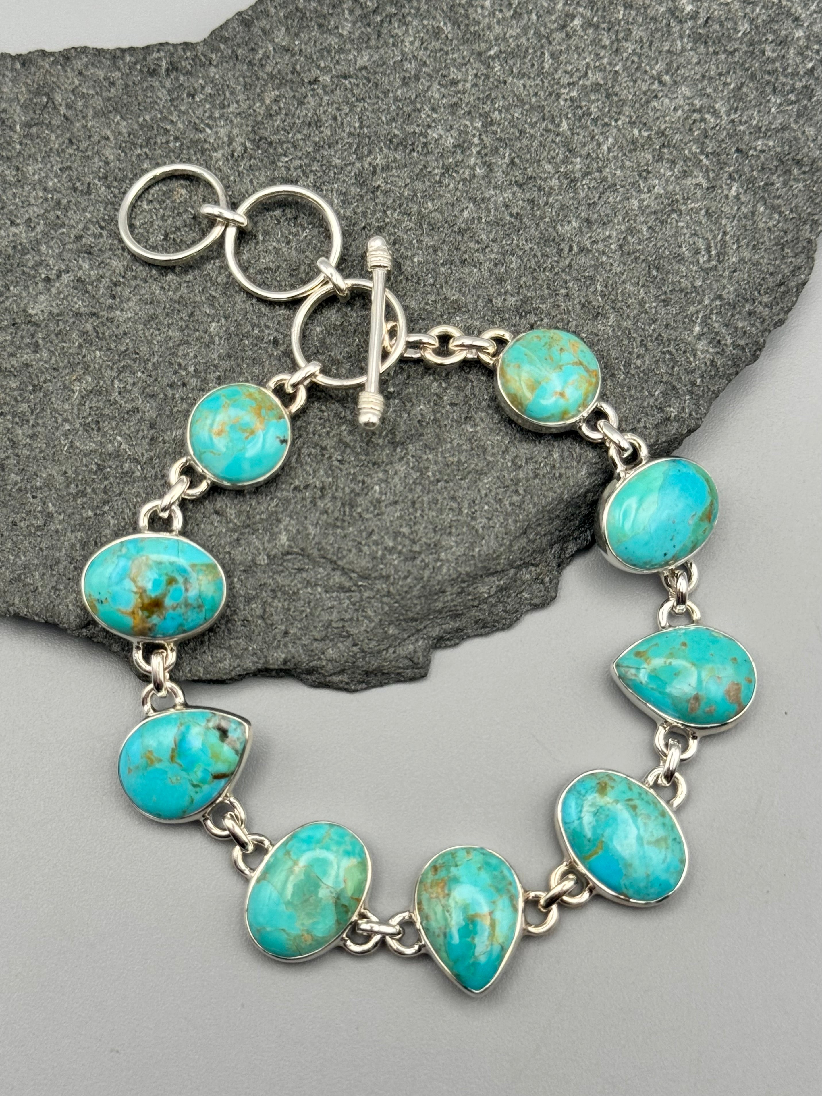•BOULDER TURQUOISE - GEO MIX• linked silver bracelet (7.25" - 8.5")