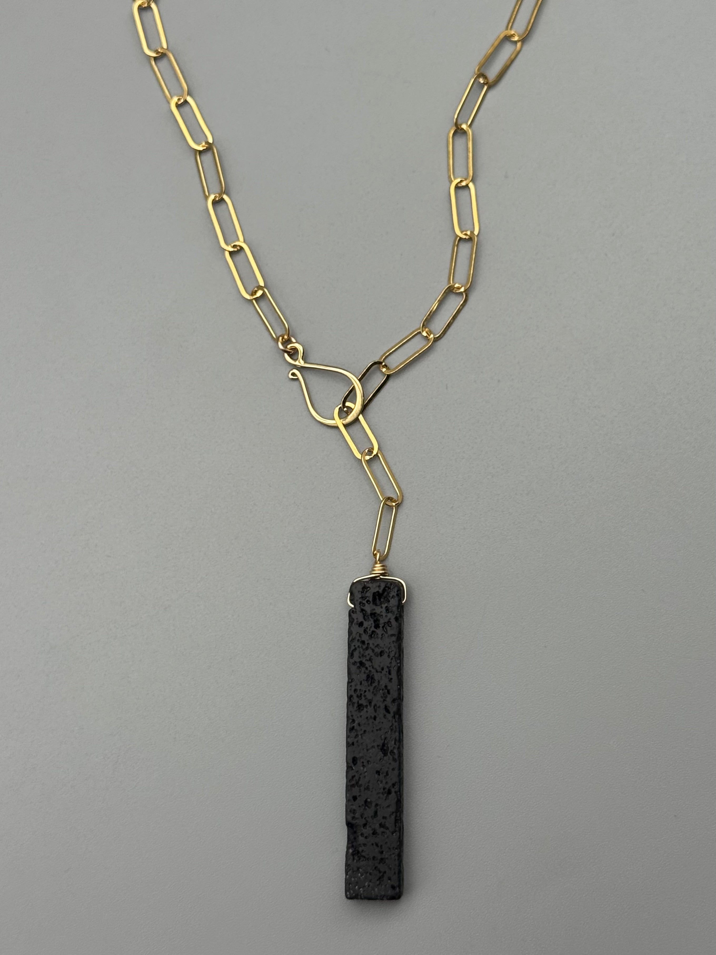 •LINKED• black lava + gold necklace (ADJ to 19")