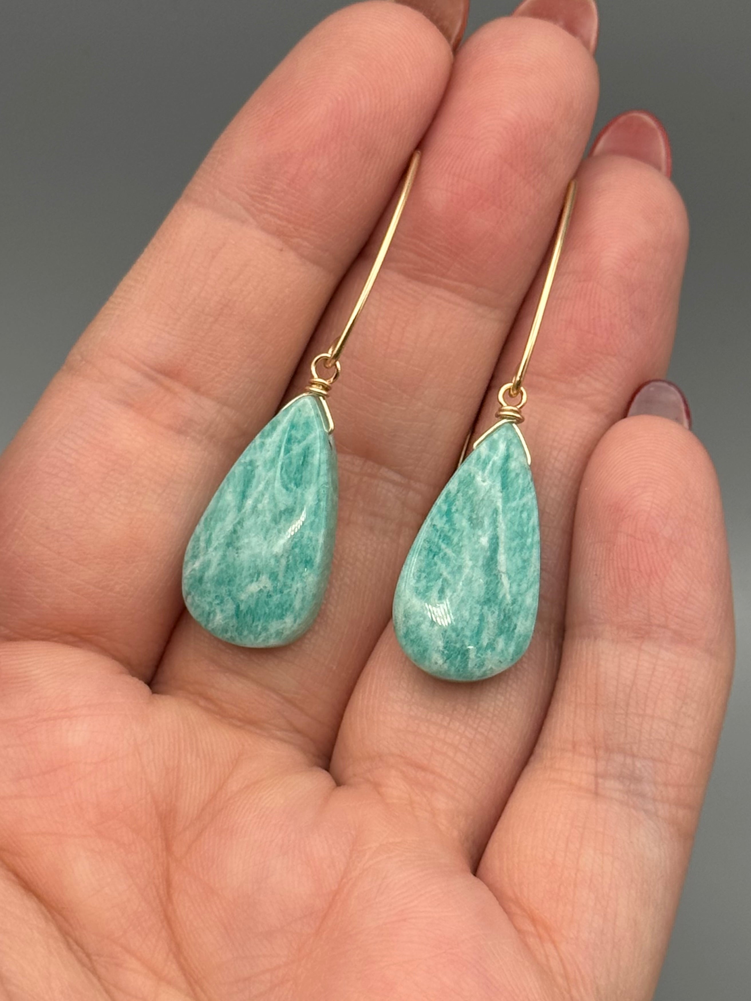 •STRAY• amazonite tear + gold earrings