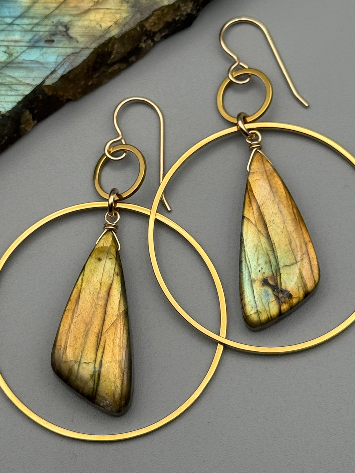 •EQUA-LUNA• golden labradorite wing + gold earrings