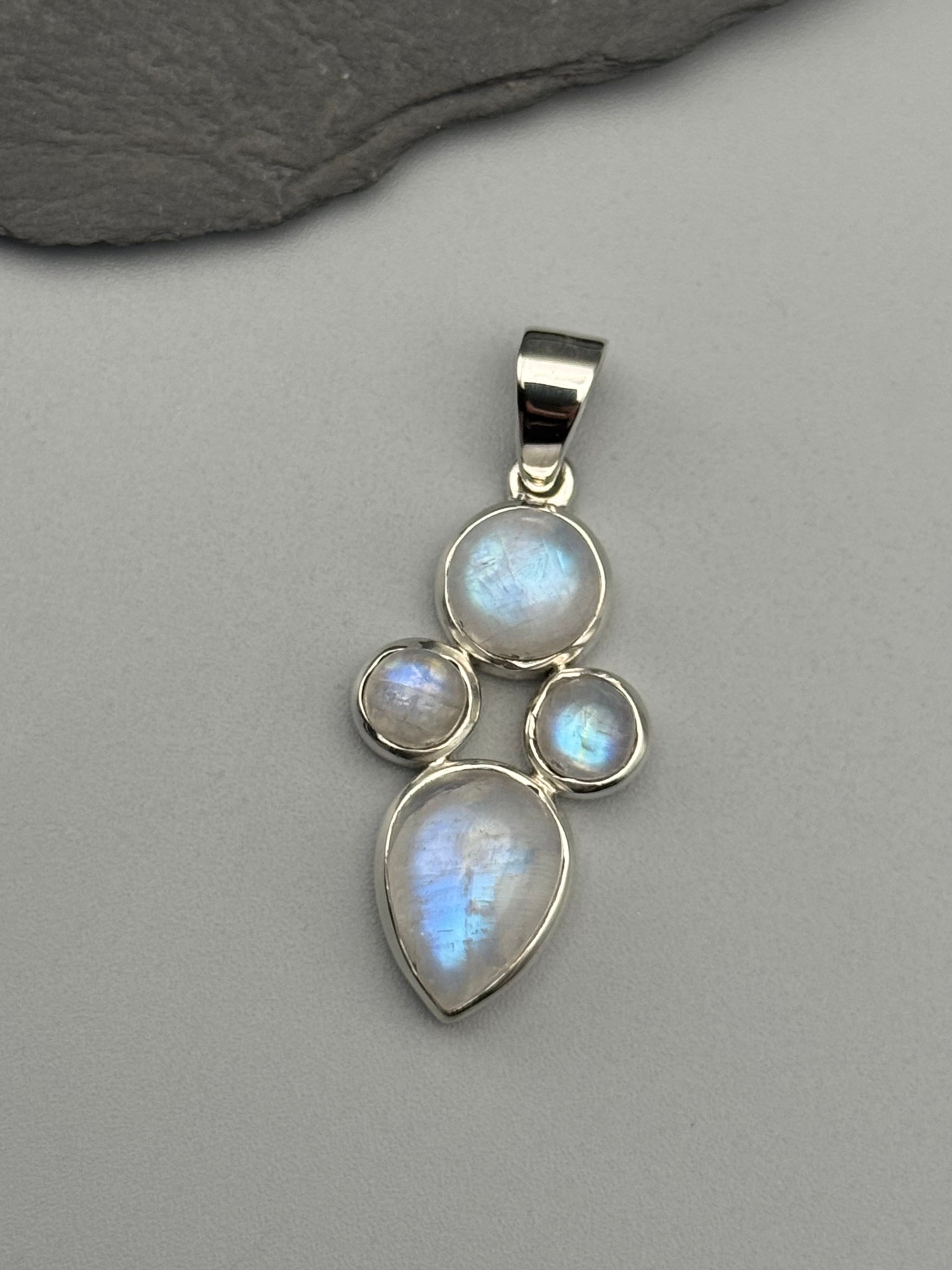 •RAINBOW MOONSTONE - QUAD CLUSTER• sterling silver pendant