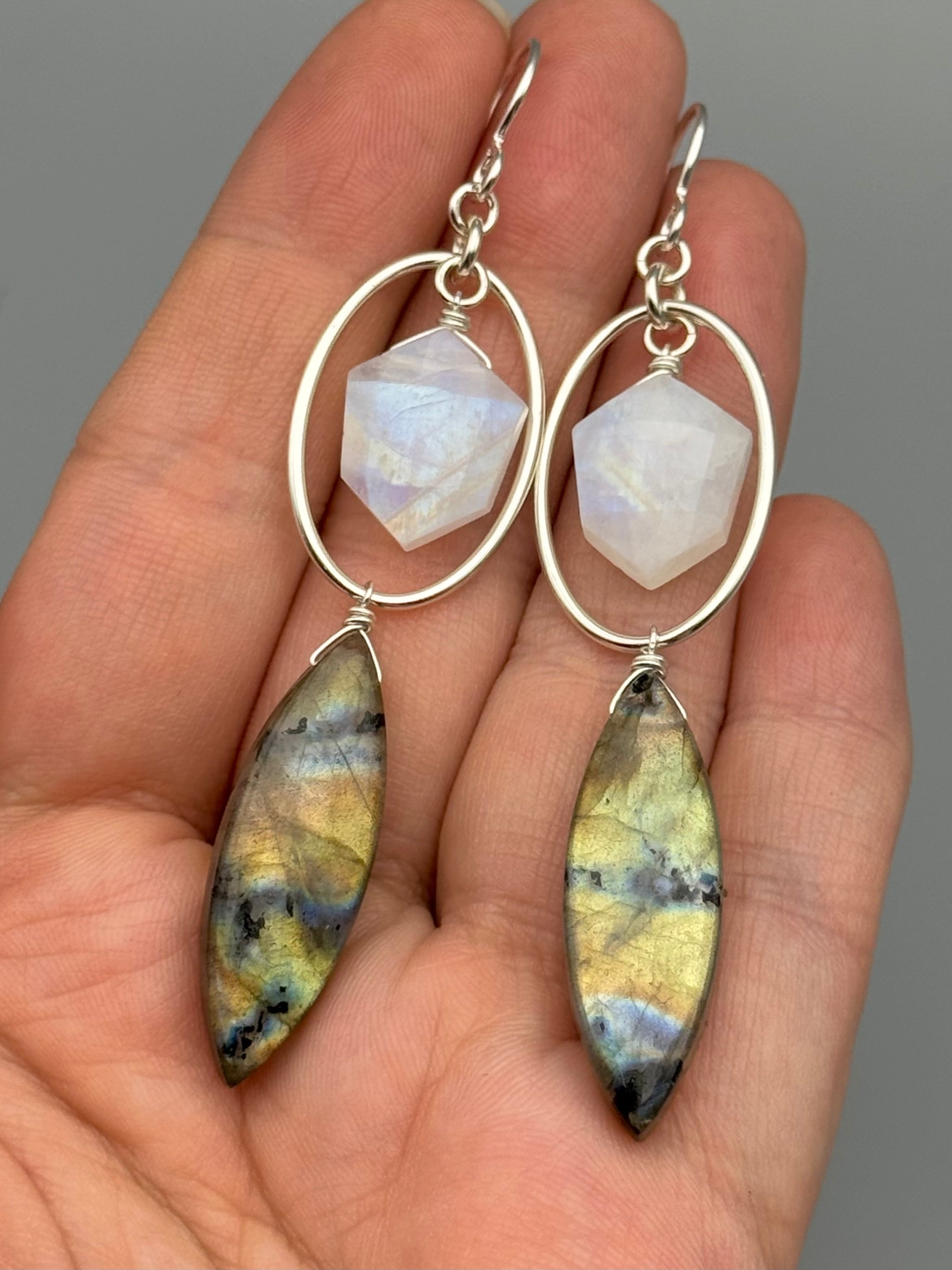 •LUNA• rainbow moonstone + labradorite silver earrings