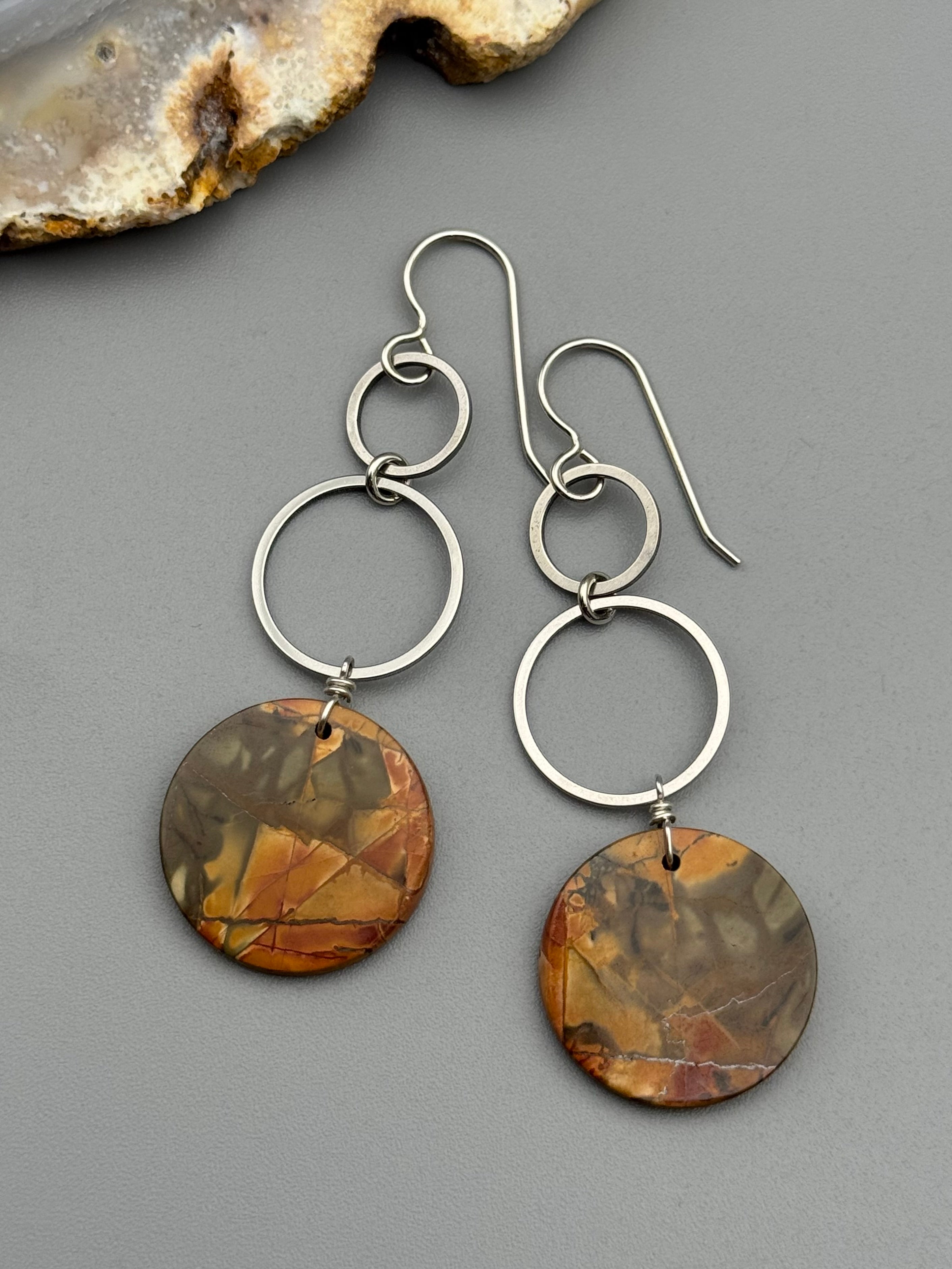 •4 OF CUPS• red creek jasper coin + silver earrings