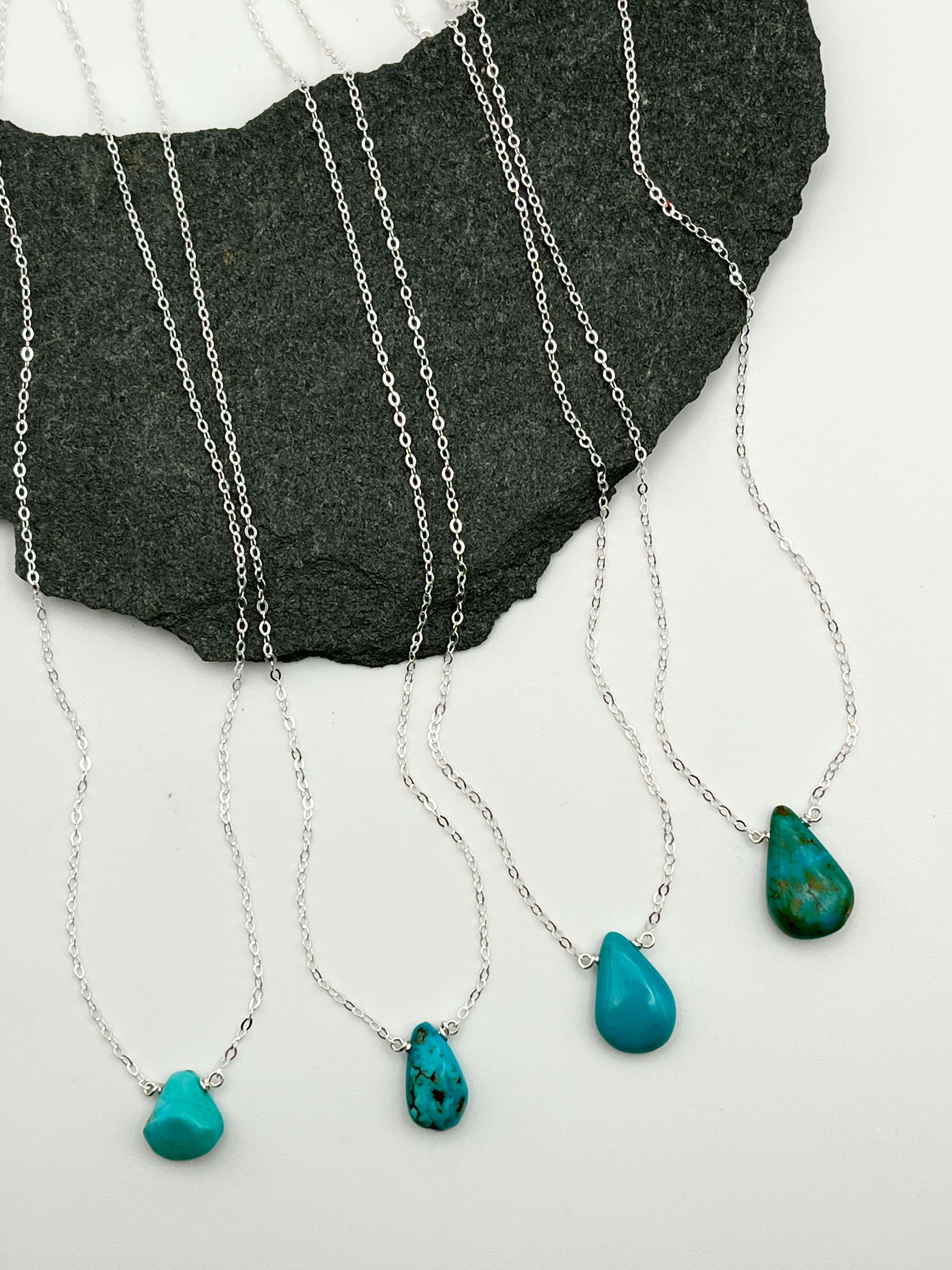 •STRAY• turquoise teardrop + silver necklace (various lengths)
