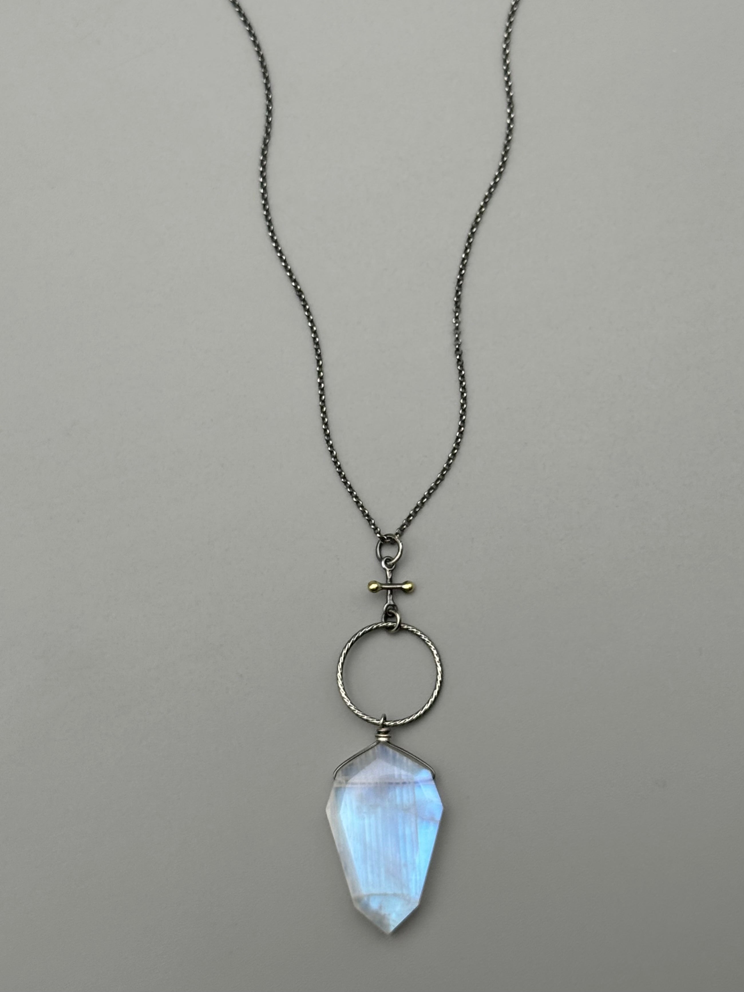 •INVOKE• rainbow moonstone + mixed metal necklace (16"-18" long)