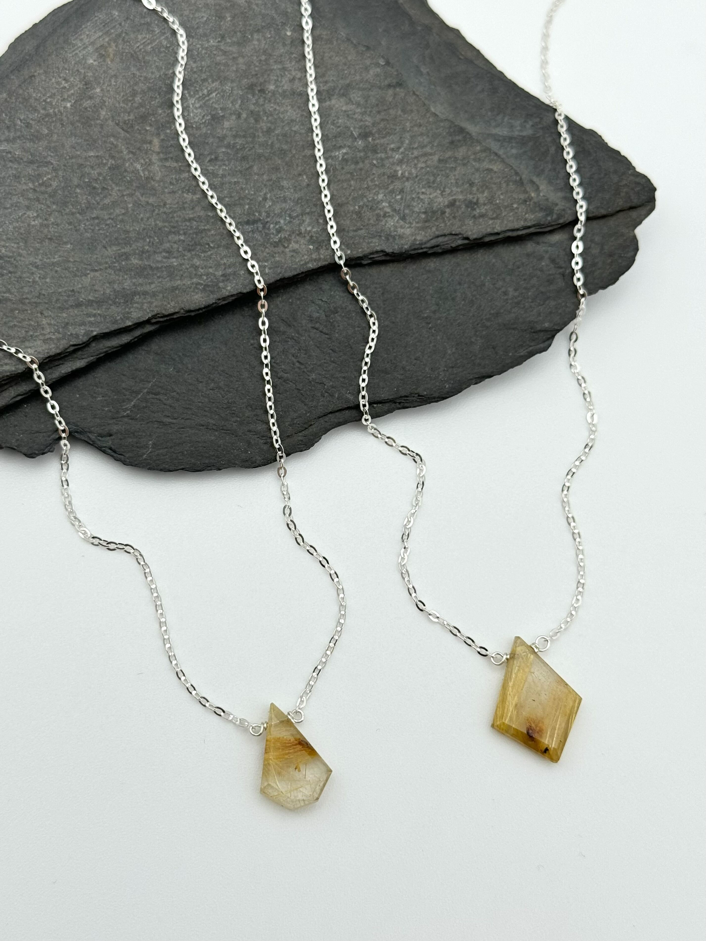 •STRAY• flat faceted rutilated quartz geo + silver necklace (various lengths)