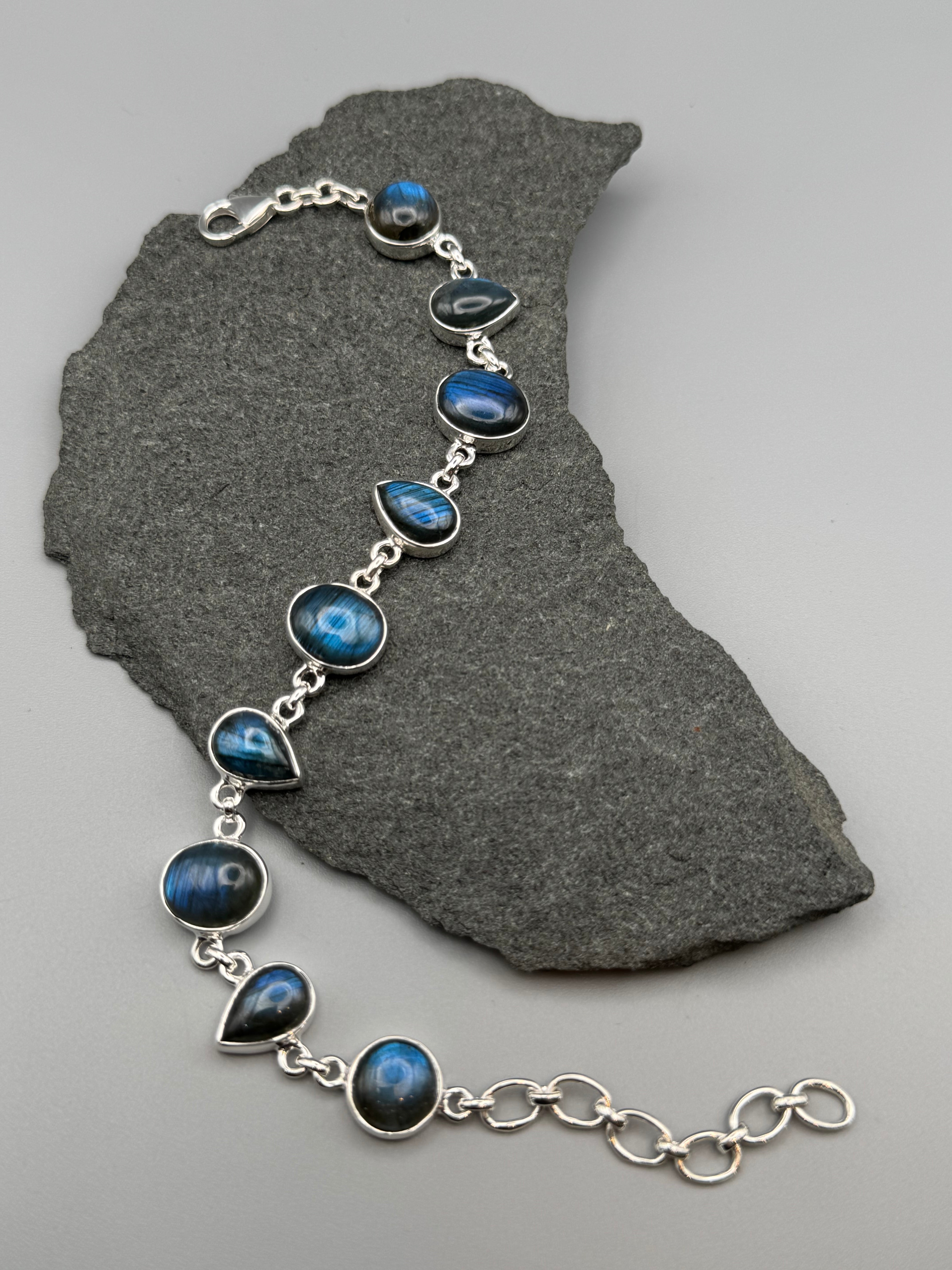 •LABRADORITE - GEO MIX• linked silver bracelet (7.25" - 9.25")
