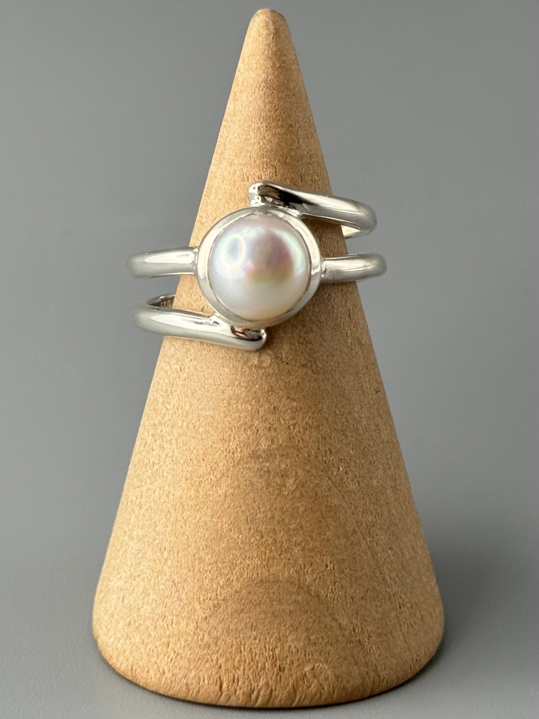 •PEARL• wrapped double band silver ring (various sizes)
