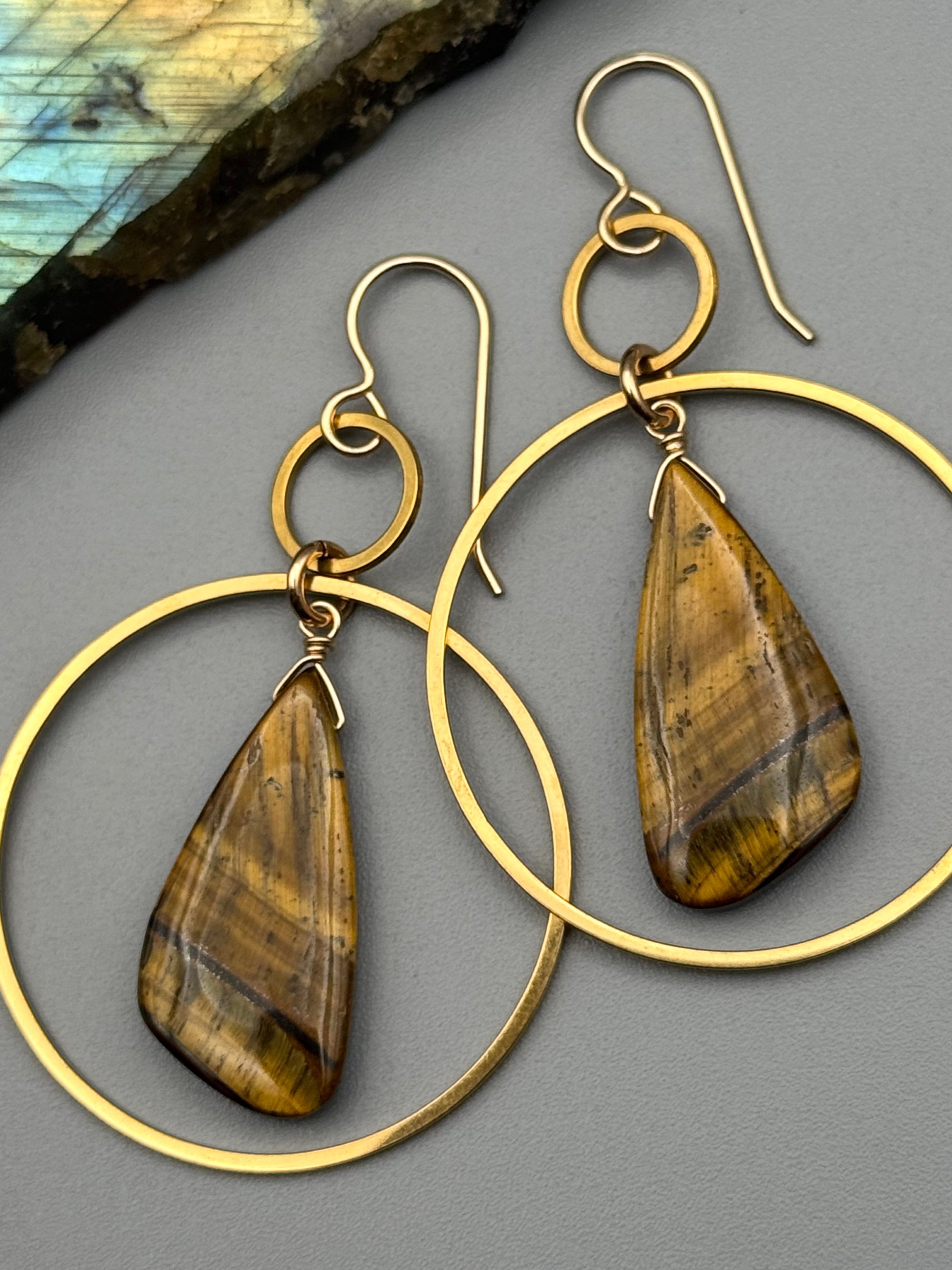 •EQUA-LUNA• tiger eye tear + gold earrings
