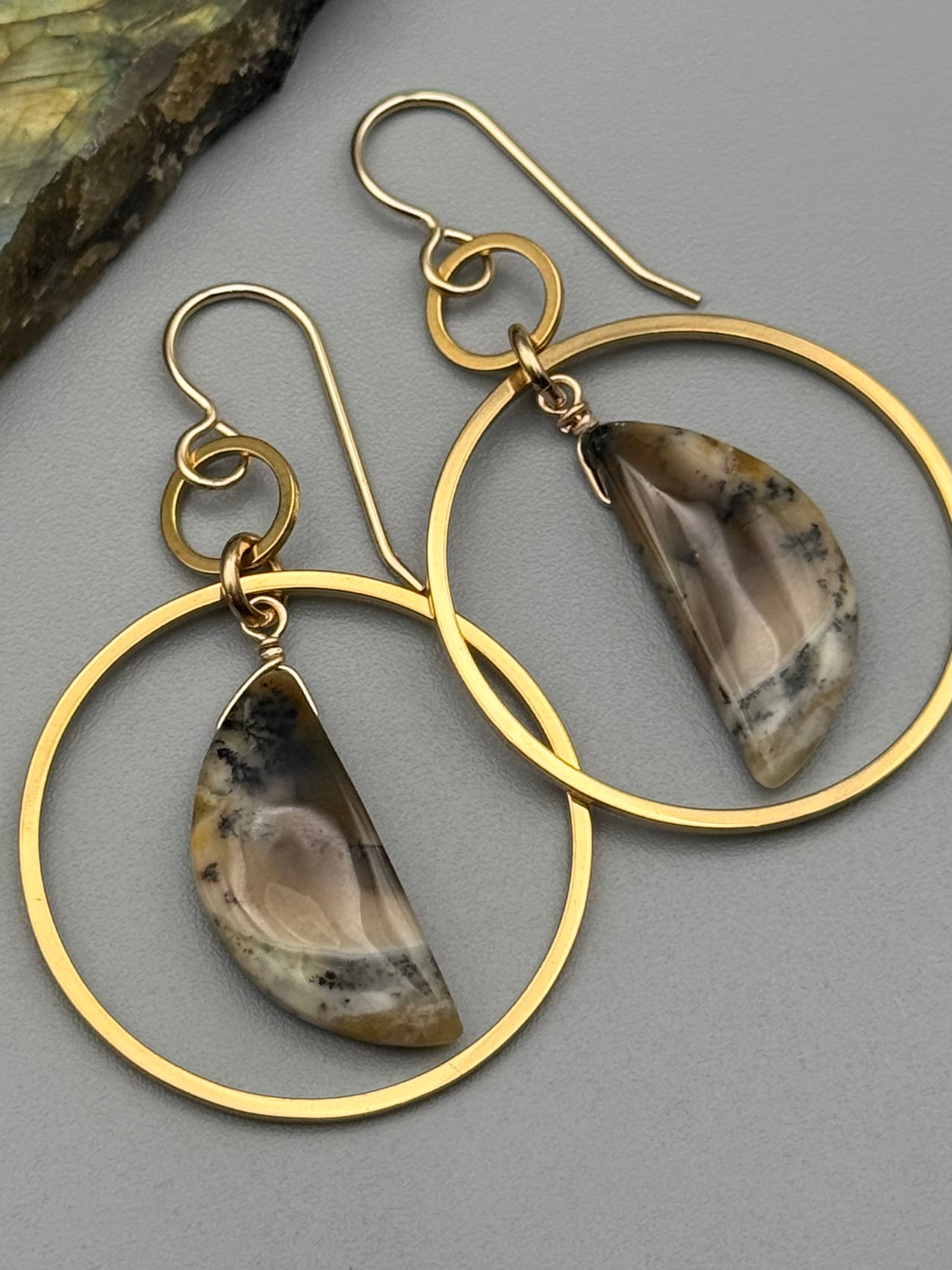 •EQUA-LUNA• dendritic opal + gold earrings