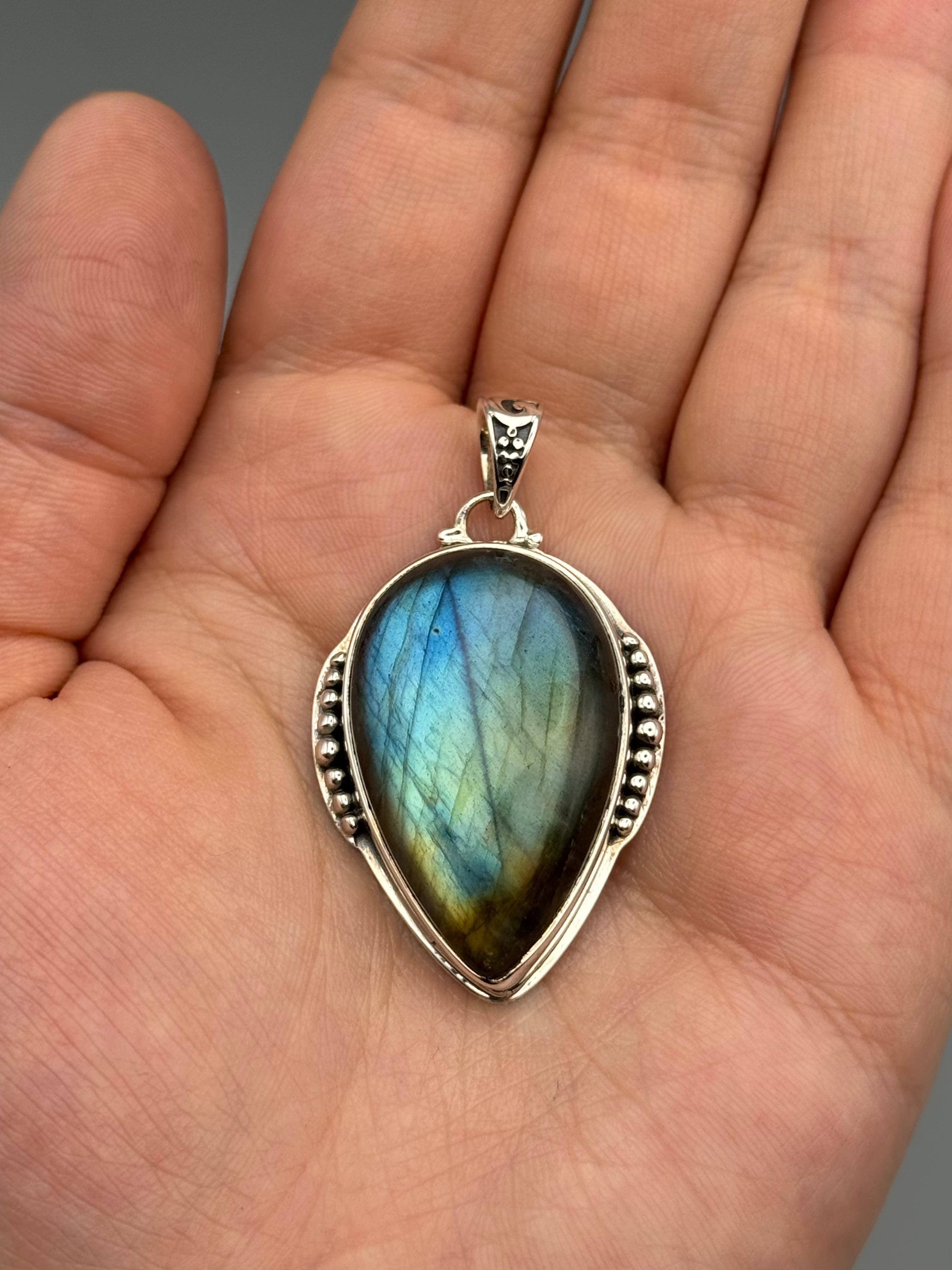 •LABRADORITE SPEAR TEAR - RISE• sterling silver pendant