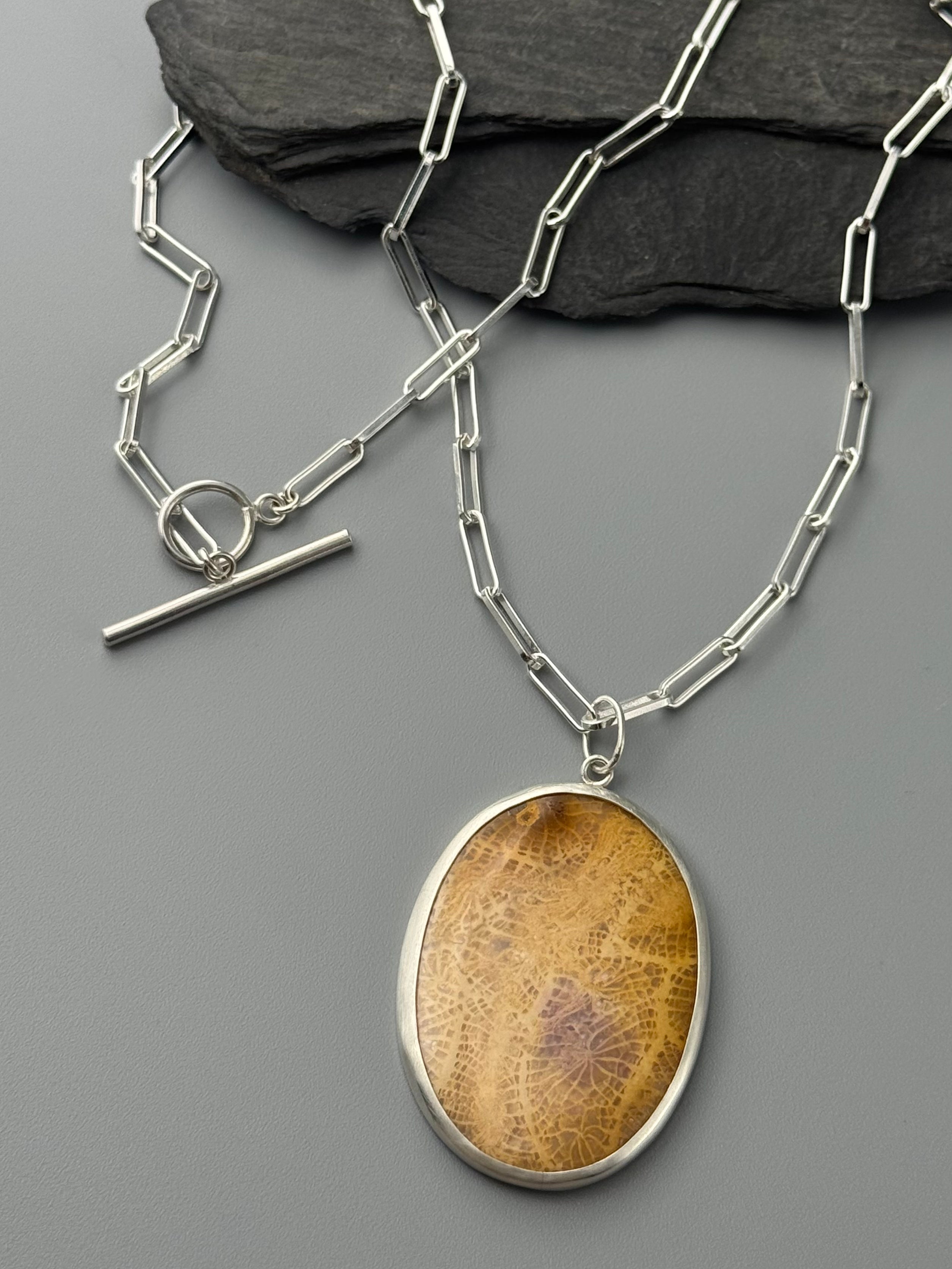 •OH MY GARDEN• fossilized coral + silver necklace (18" long)