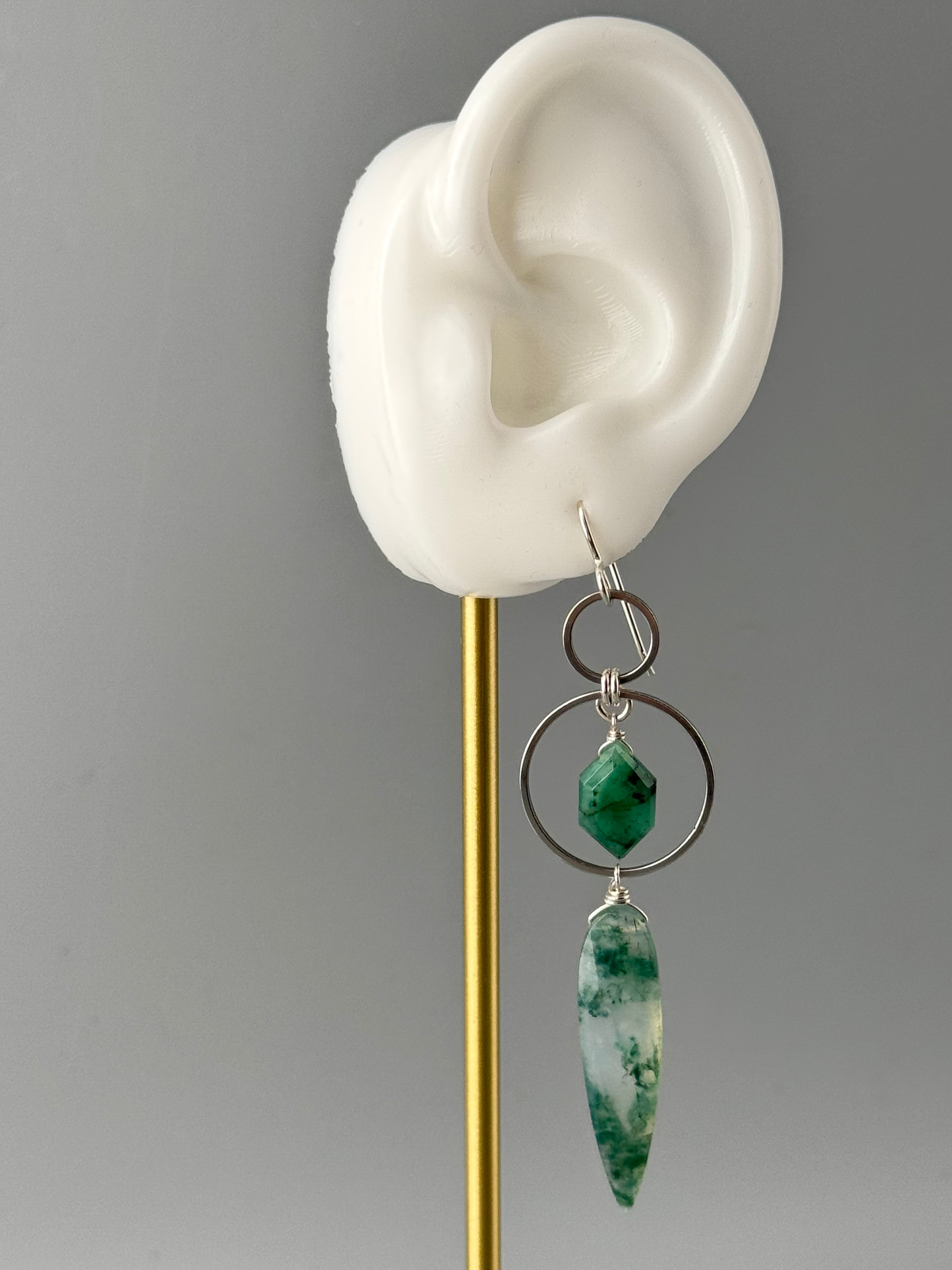 •EQUA-LUNA• emerald + moss agate + silver earrings