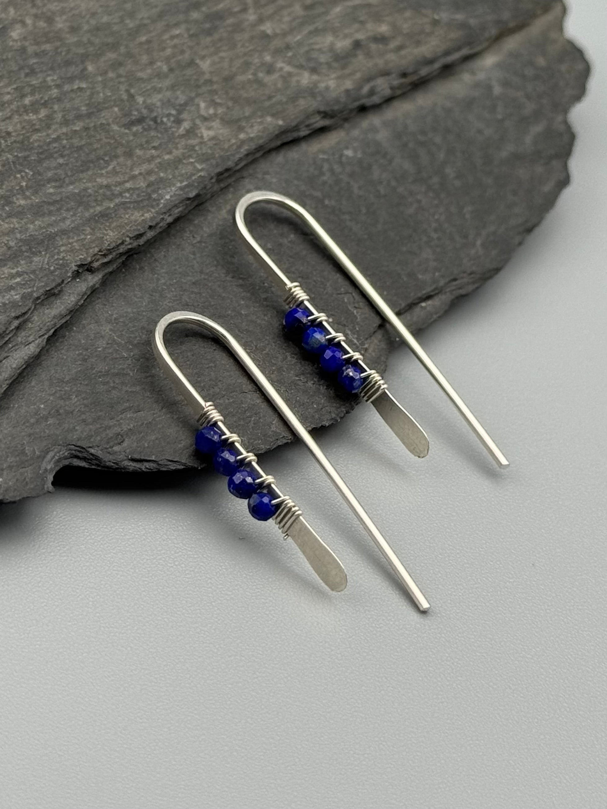 •PETITE THREADER• lapis lazuli + silver earrings