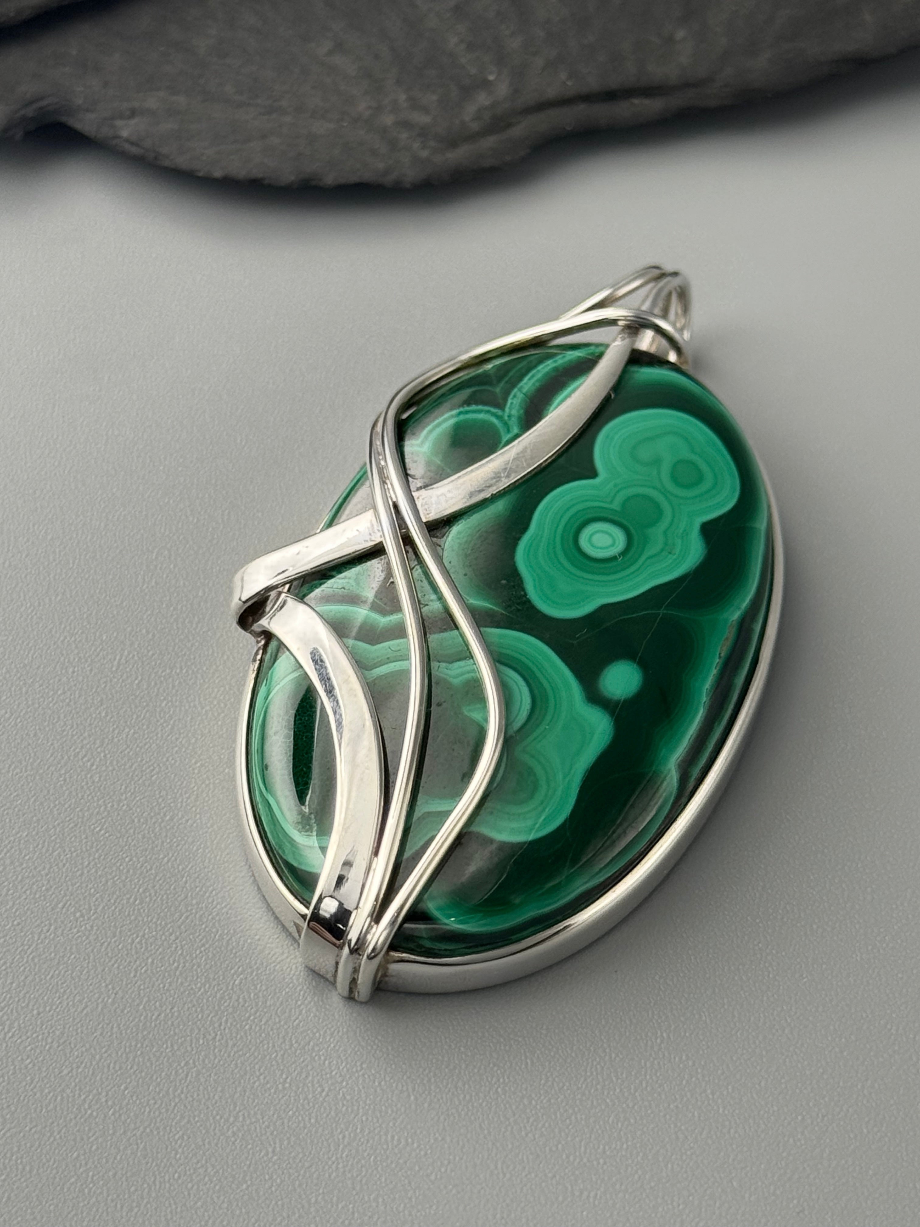 •MALACHITE CHRYSOCOLLA - WIRE WRAPPED OVAL• sterling silver pendant