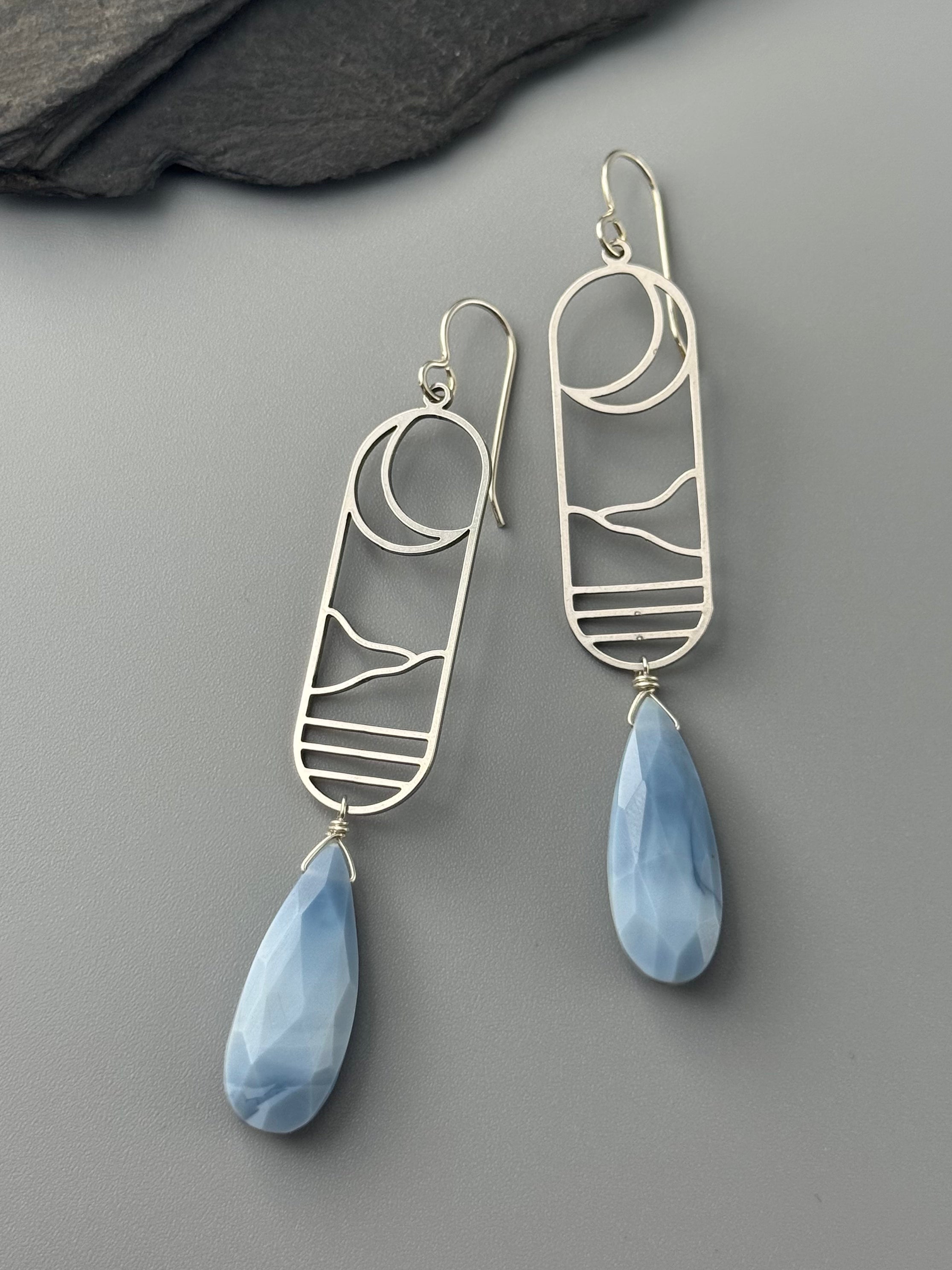 •CRESCENT COVE• blue opal + silver earrings