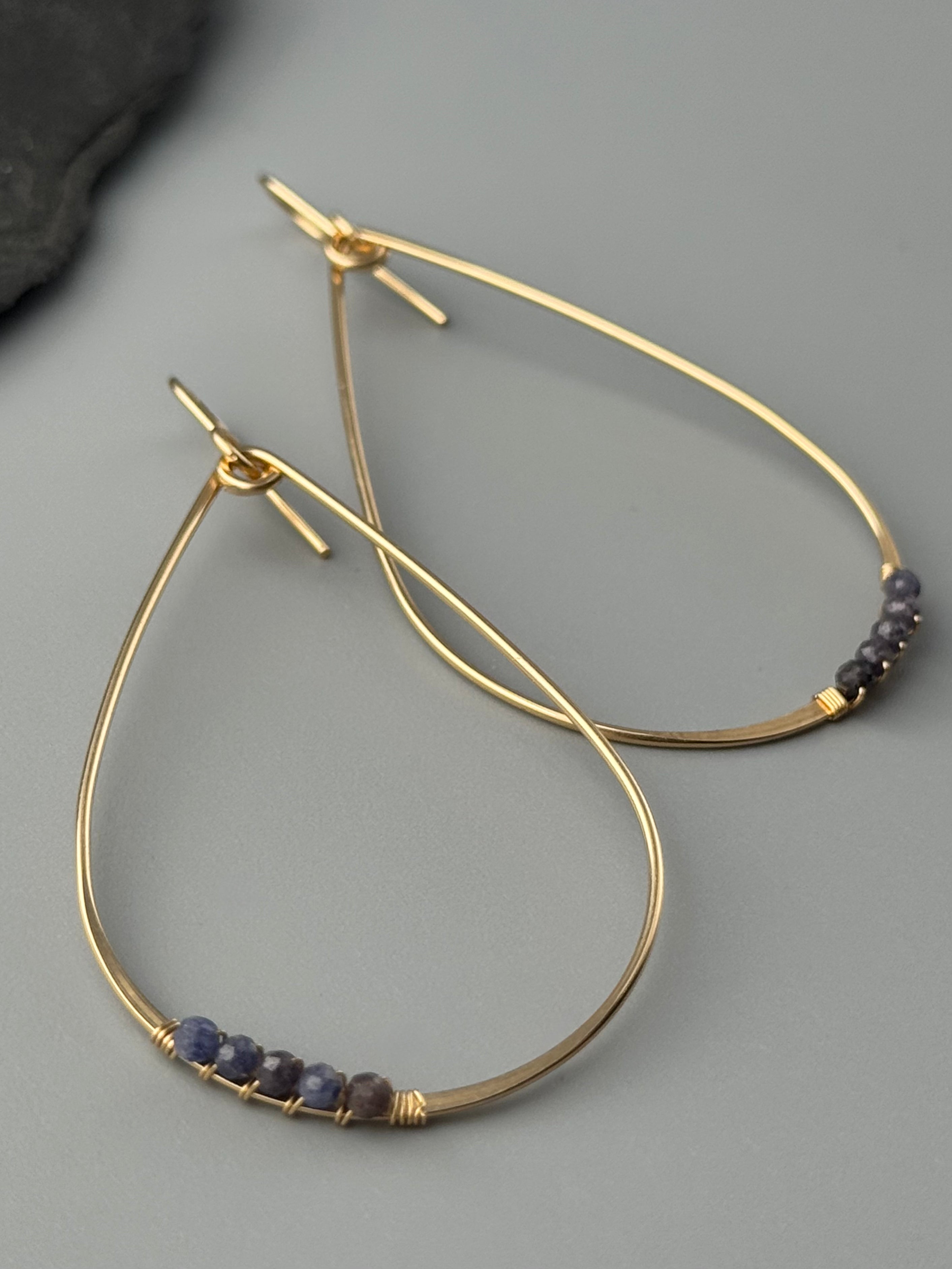 •TEARDROP DANGLE• sapphire + gold earrings