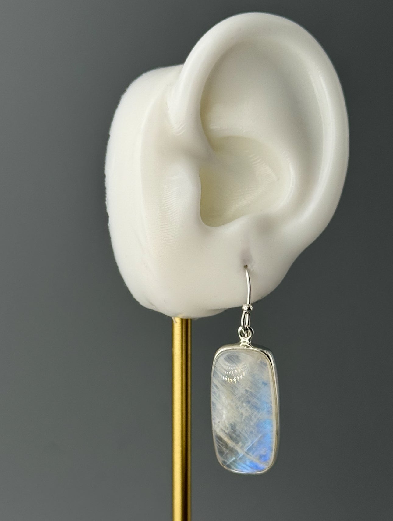 •RAINBOW MOONSTONE - SOFT RECTANGLE• silver dangle earrings