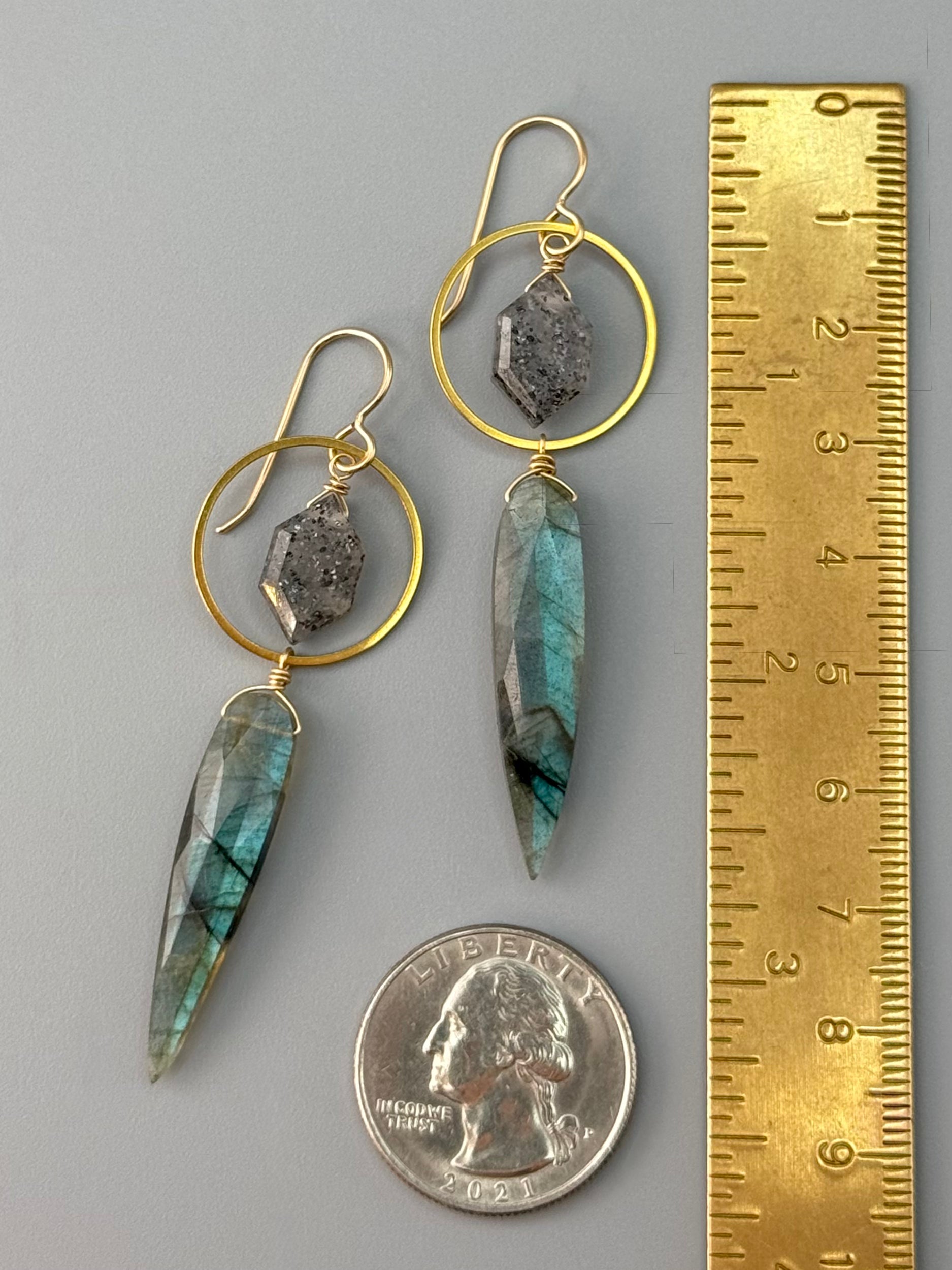 •LUNA• black aventurine + labradorite + gold earrings