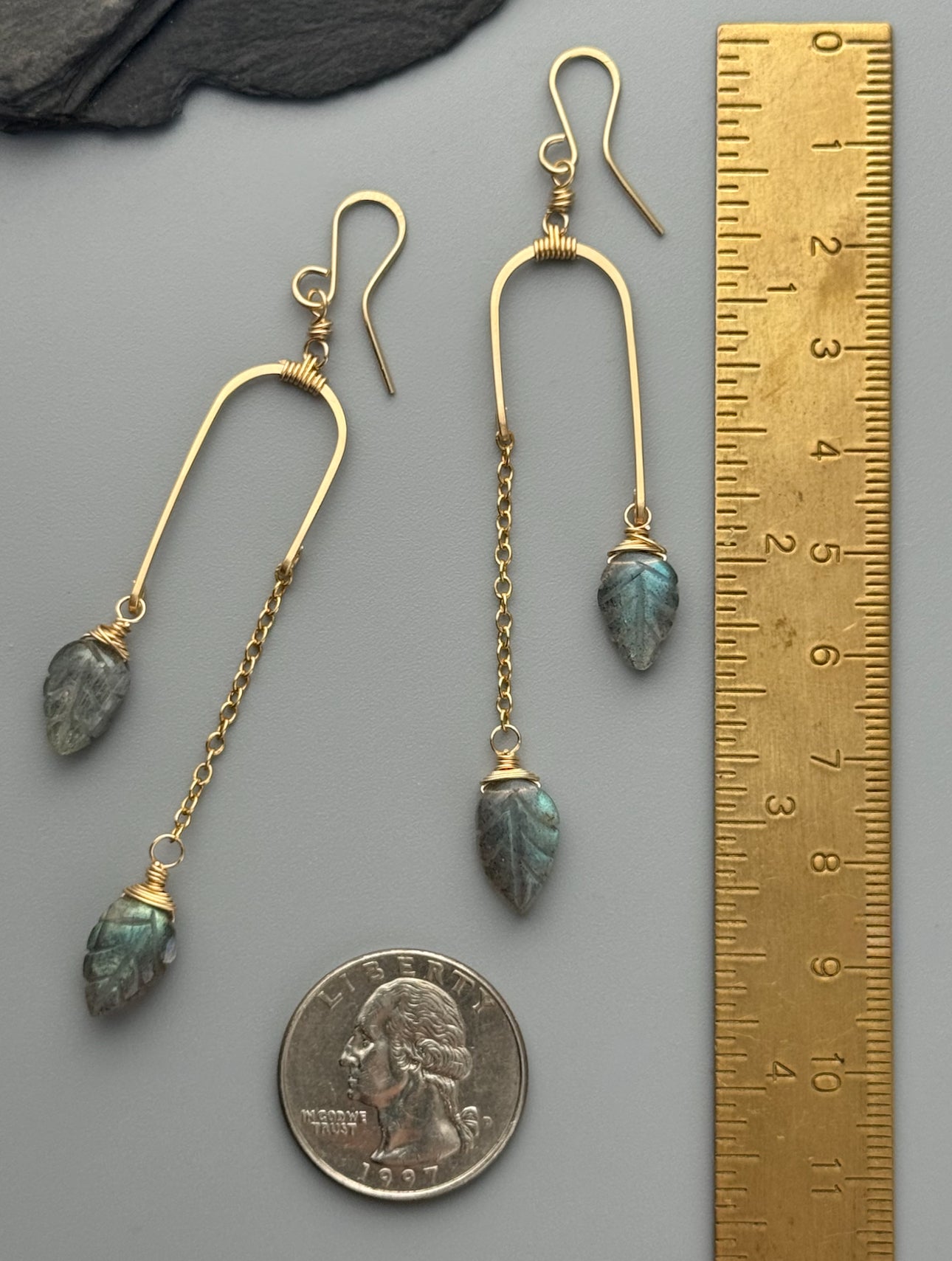 •BALANCING ACT• labradorite leaves + gold dangle earrings