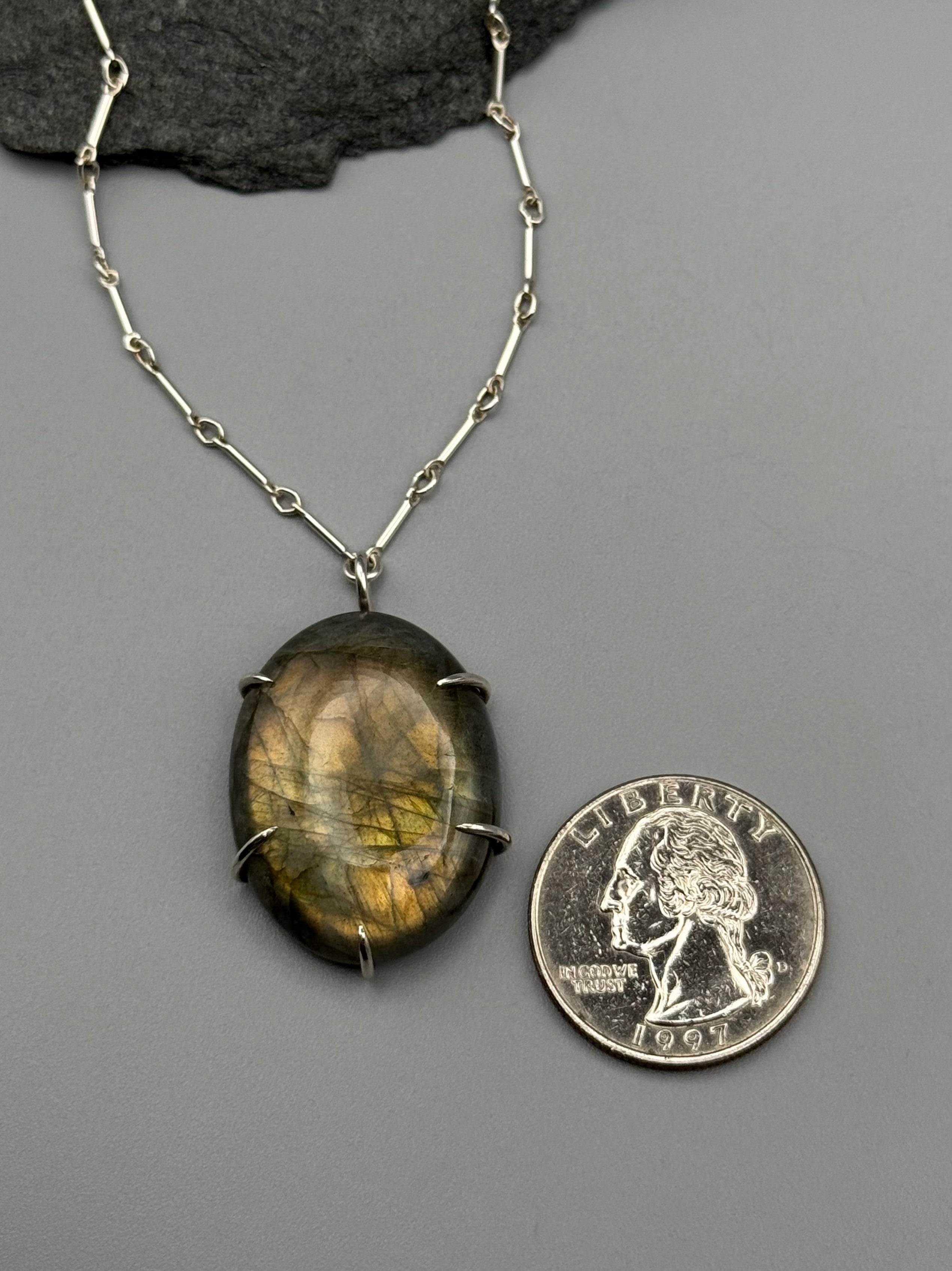 •LABRADORITE - OVAL• sterling silver necklace (18" long)