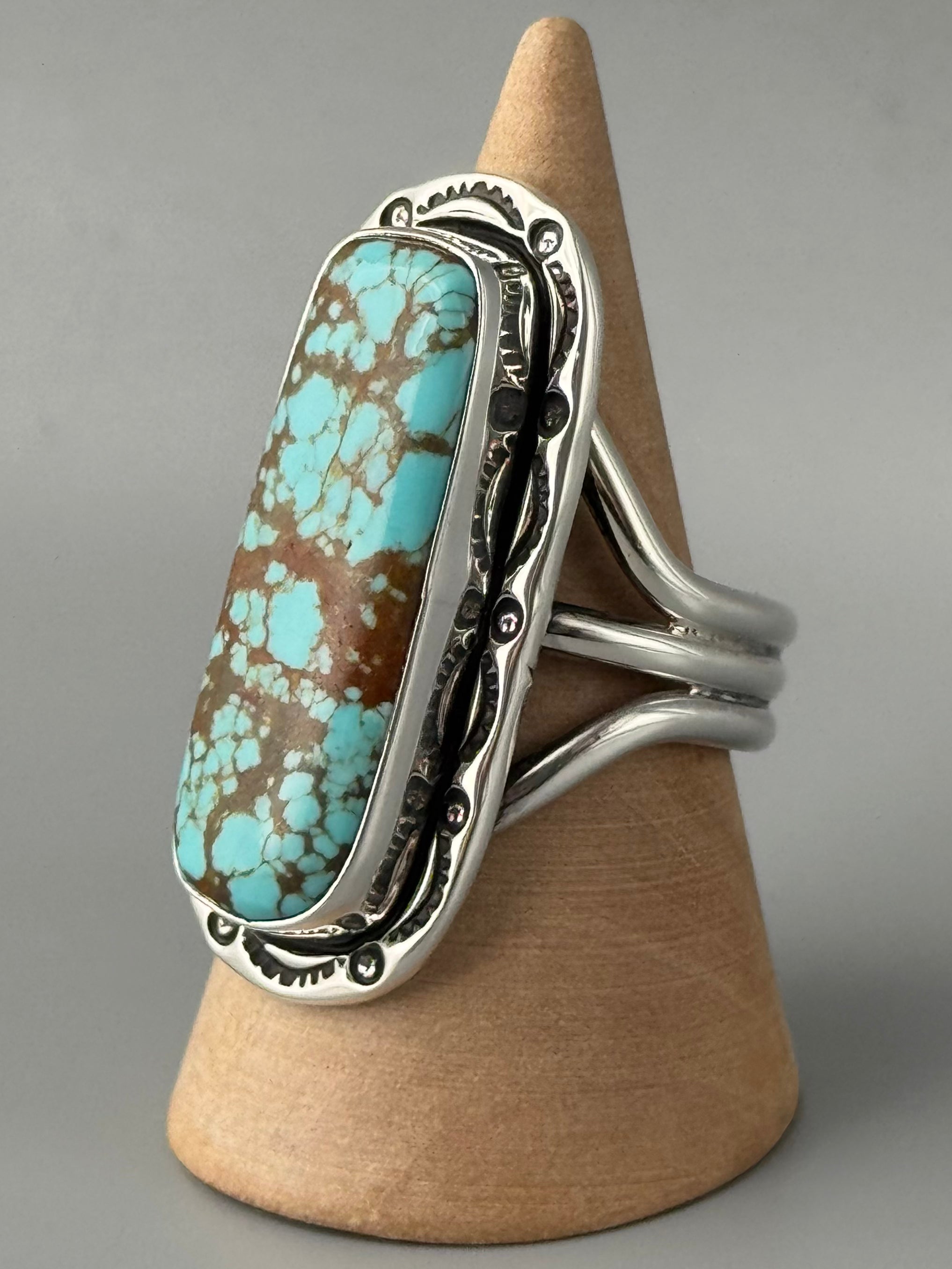 •#8 TURQUOISE - SHÁ• Navajo silver ring (size 11)