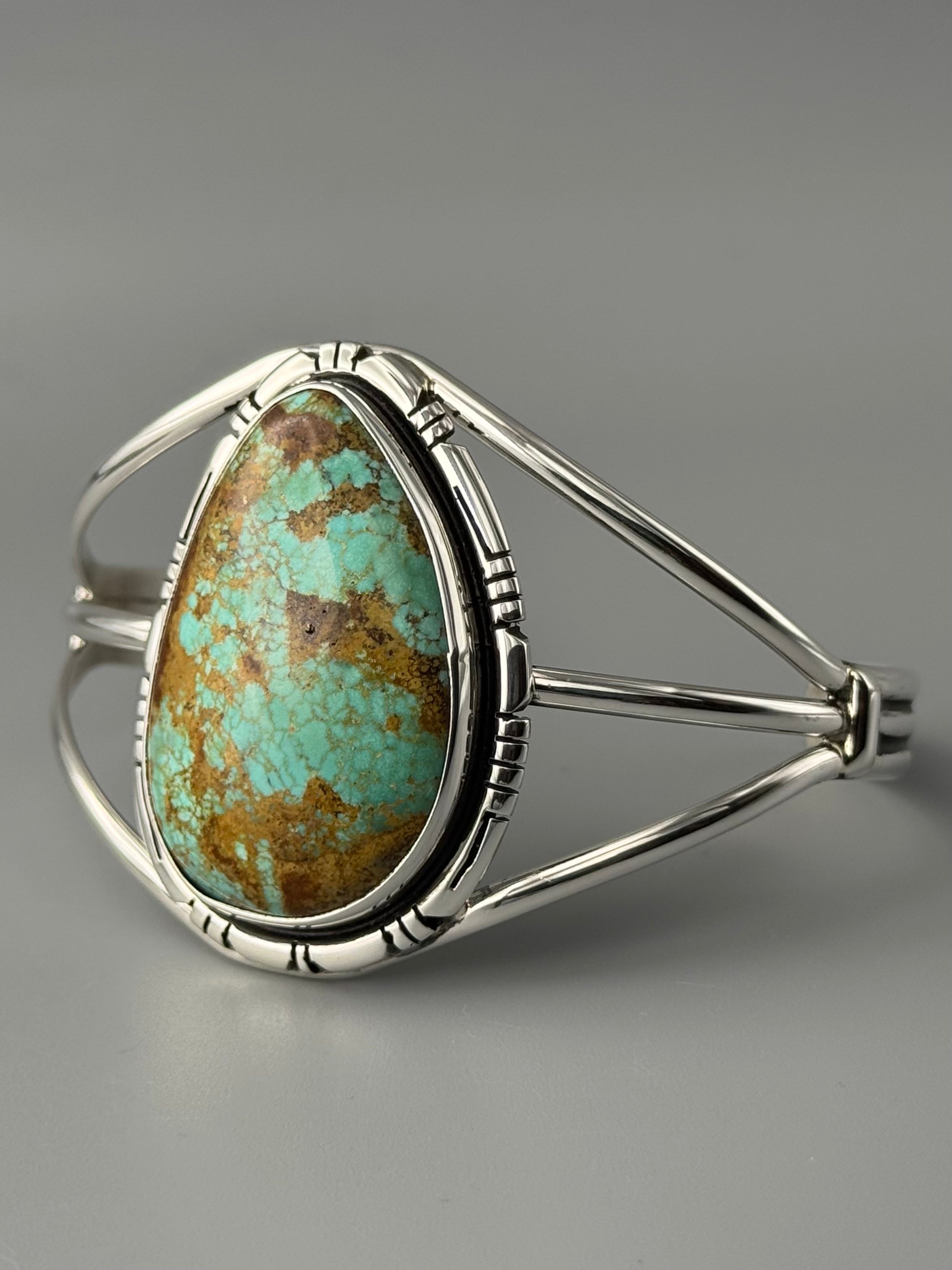 •KINGMAN TURQUOISE - STORM• Navajo sterling silver cuff bracelet (7.25" +/-)