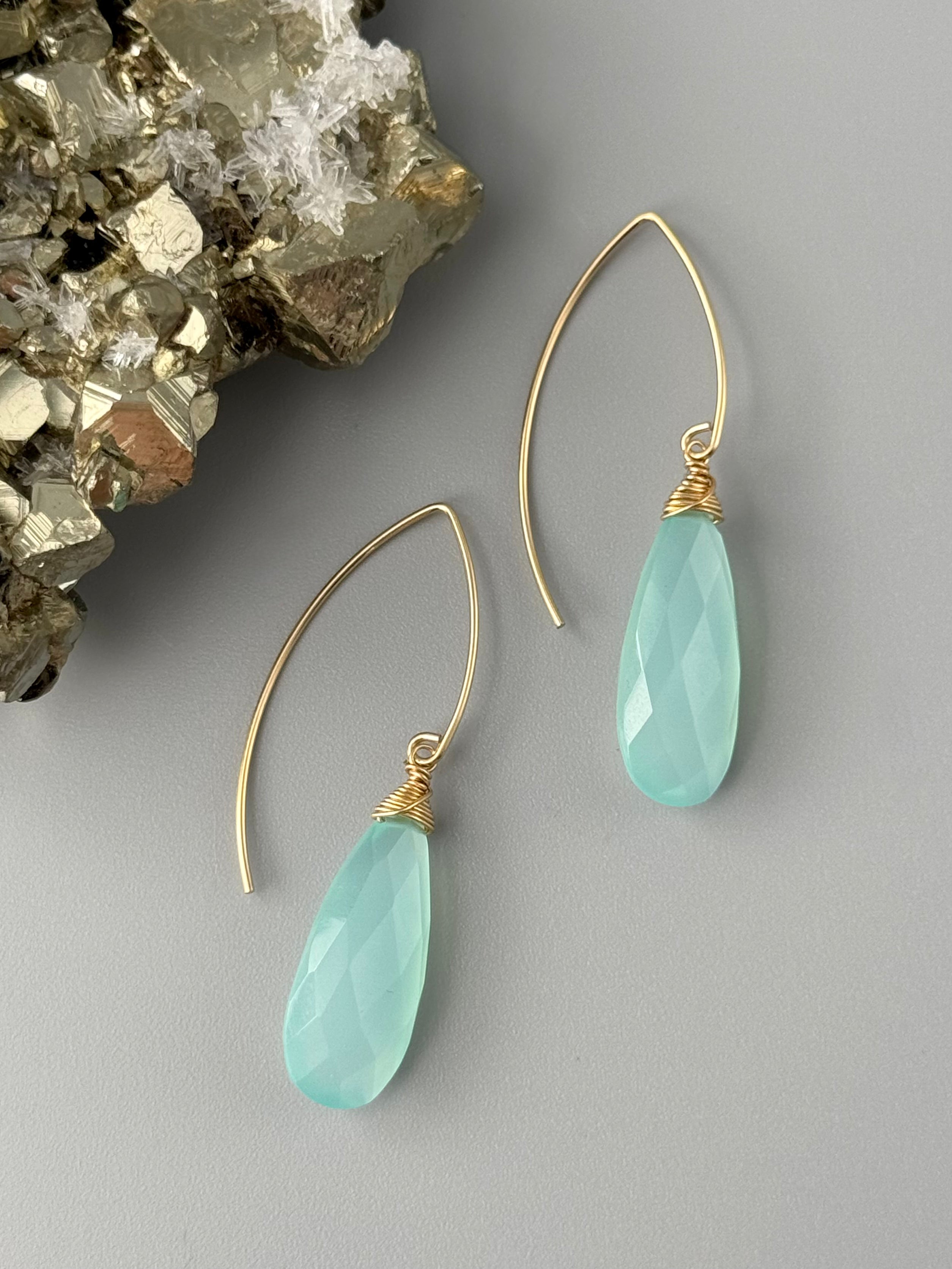 •STRAY• aqua chalcedony + gold earrings