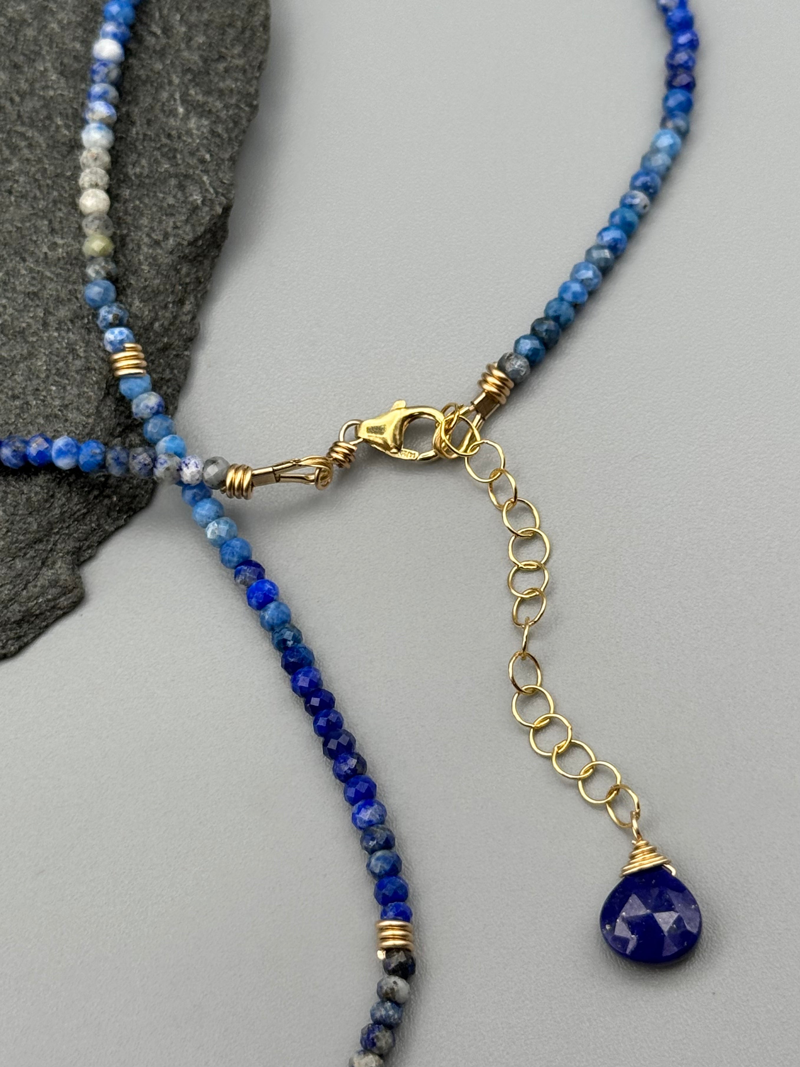 •LIL' COILS• lapis + gold beaded necklace (16"-17.5" long)