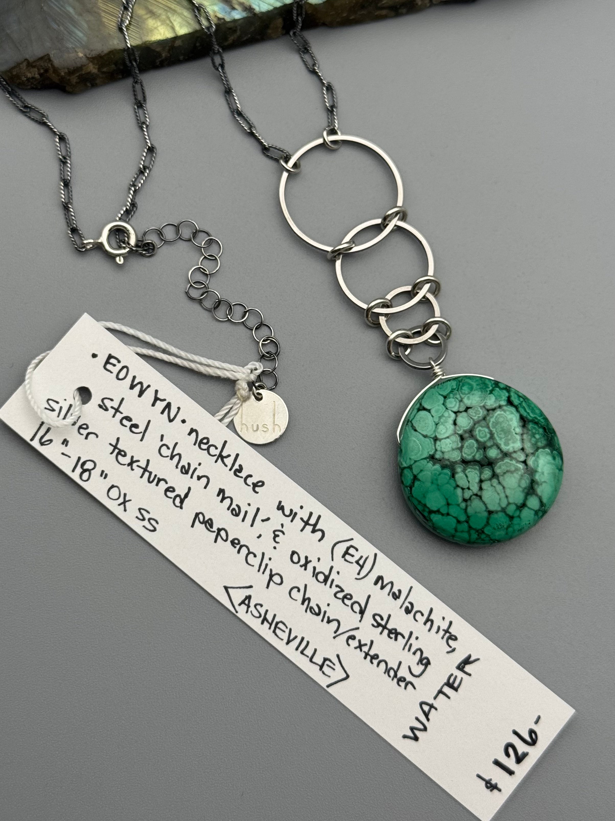 •EOWYN• malachite + silver necklace (16"-18" long)