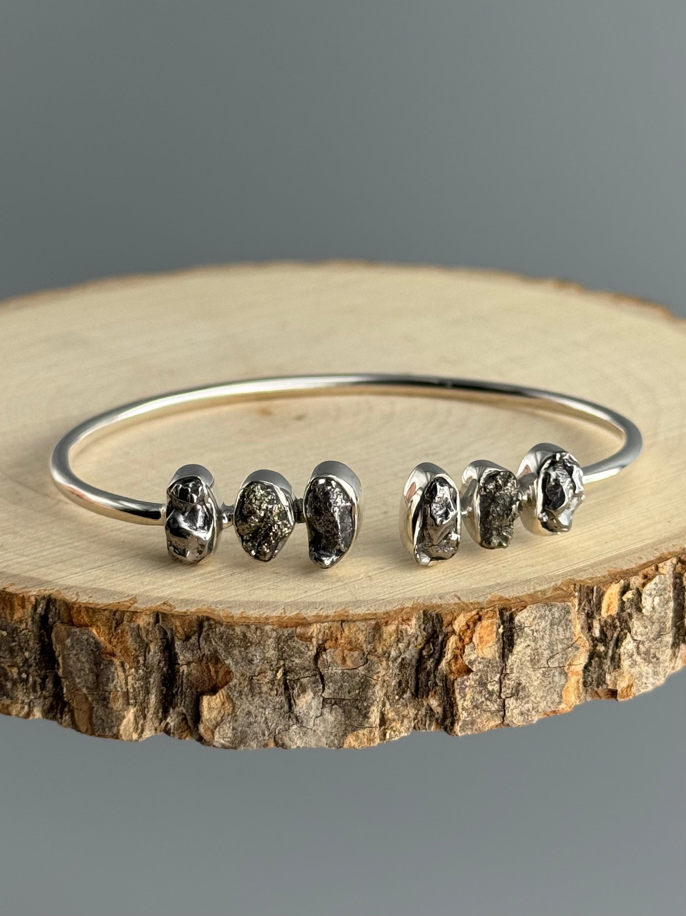 •CAIRN• pyrite + meteorite + silver twist-on cuff bracelet