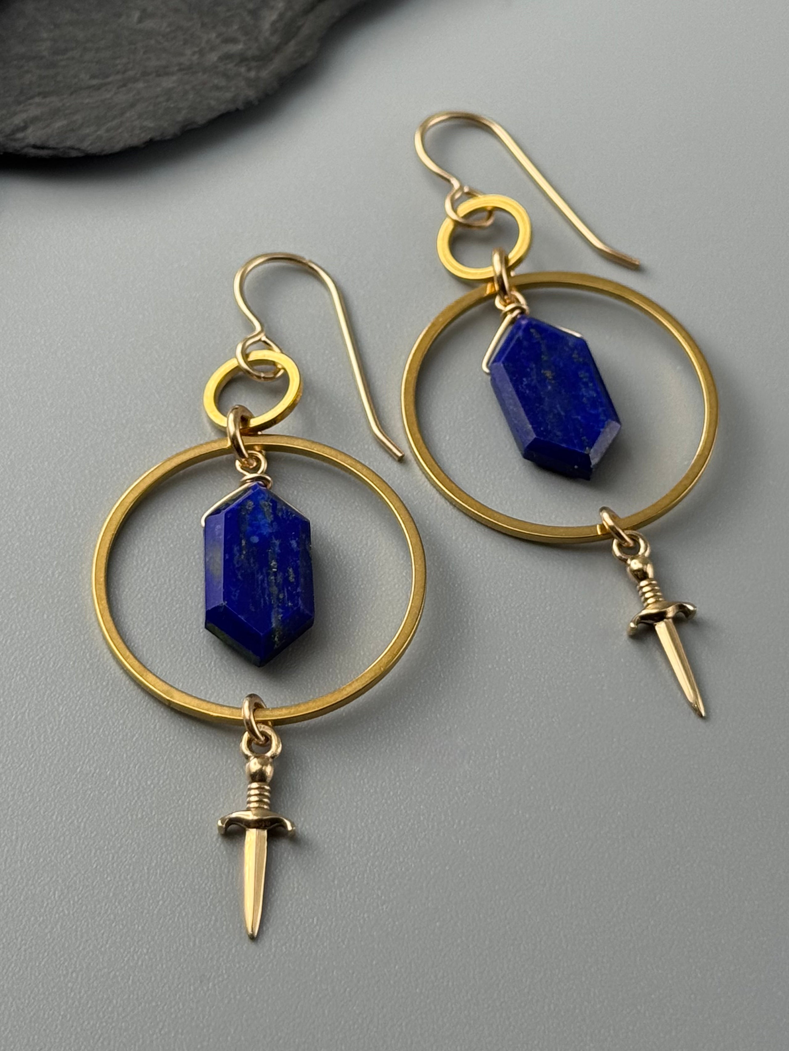 •DAGGER DUEL• lapis lazuli + gold earrings