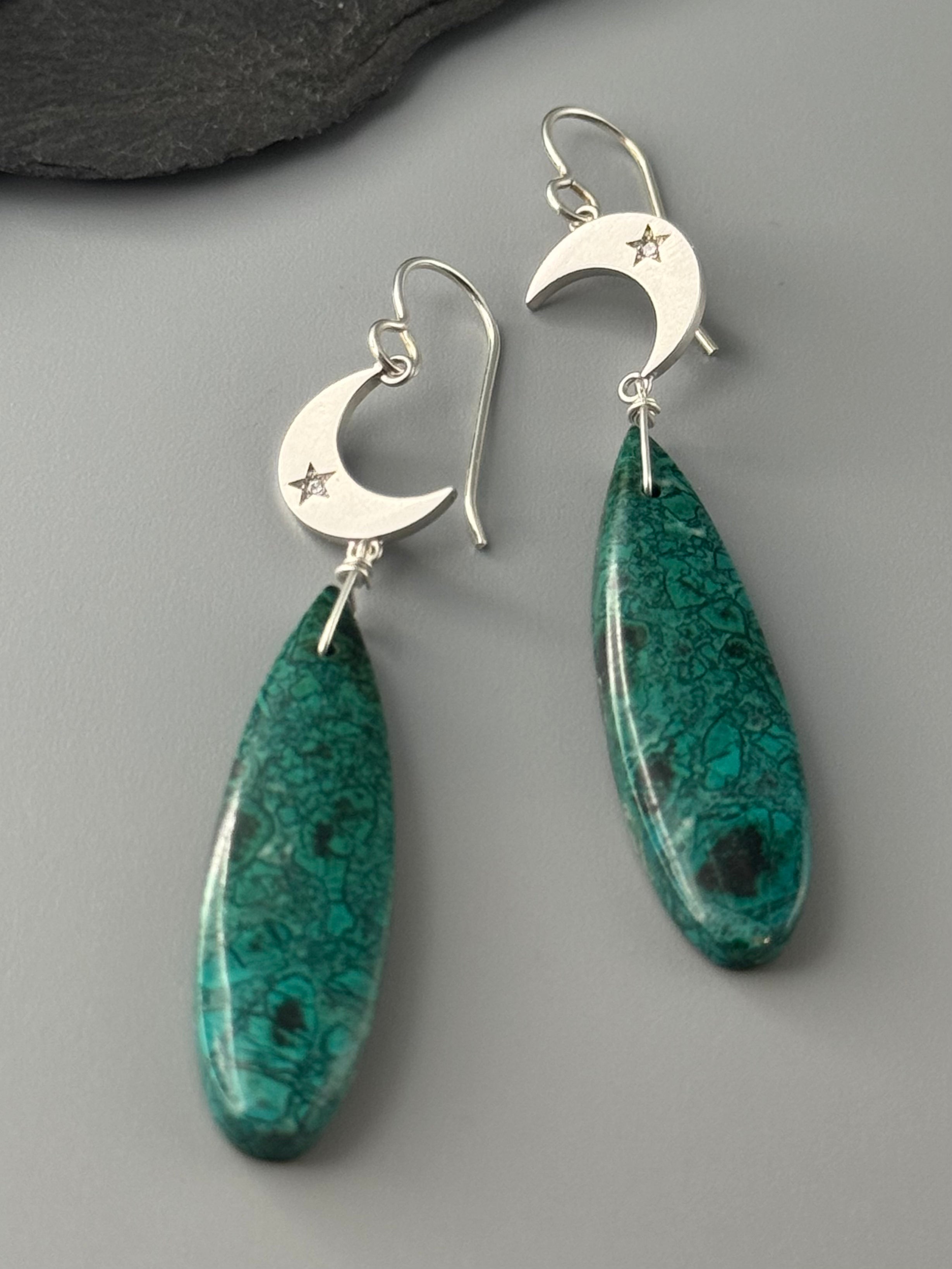 •CRYSTAL CRESCENT• chrysocolla + silver earrings