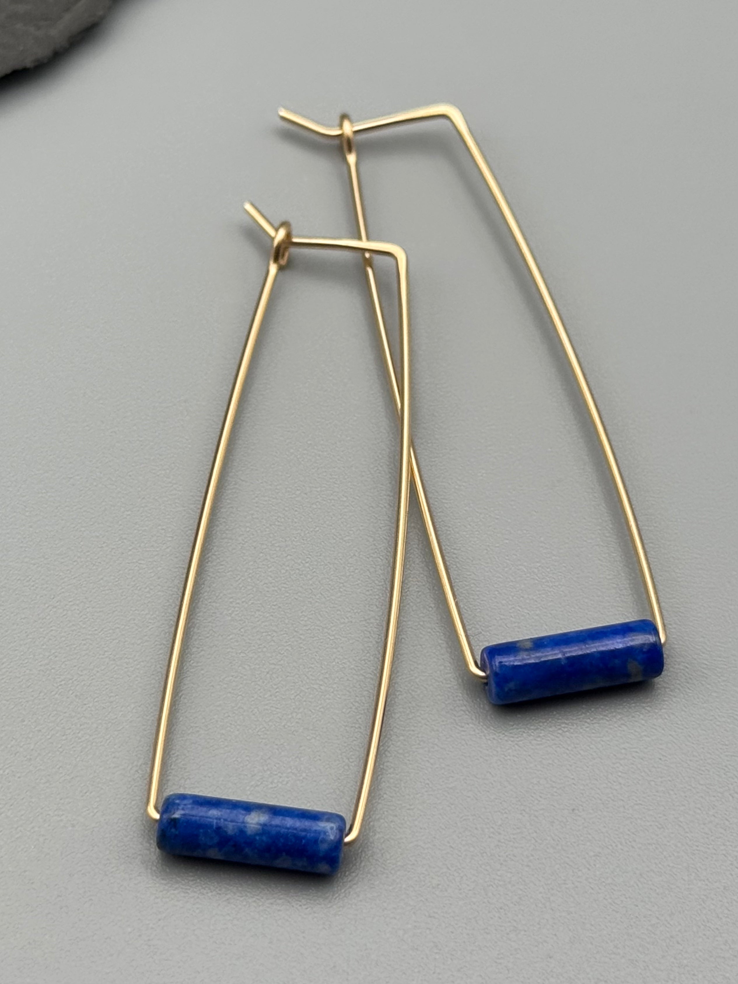 •RECTANGLE TUBE HOOP• lapis + gold earrings