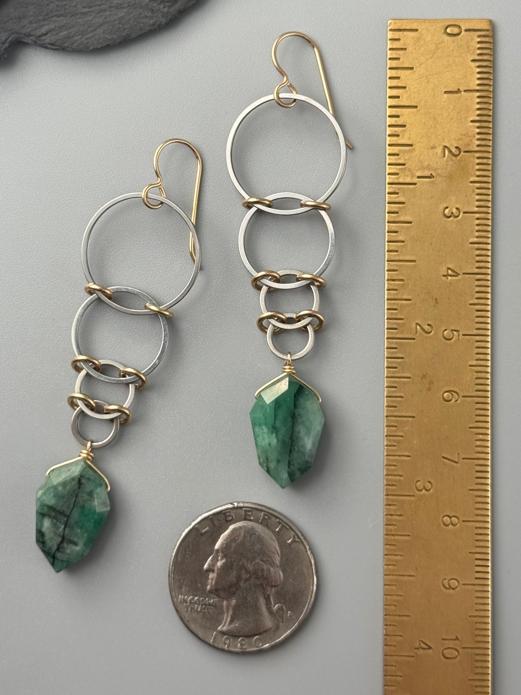 •EOWYN• emerald + mixed metal earrings
