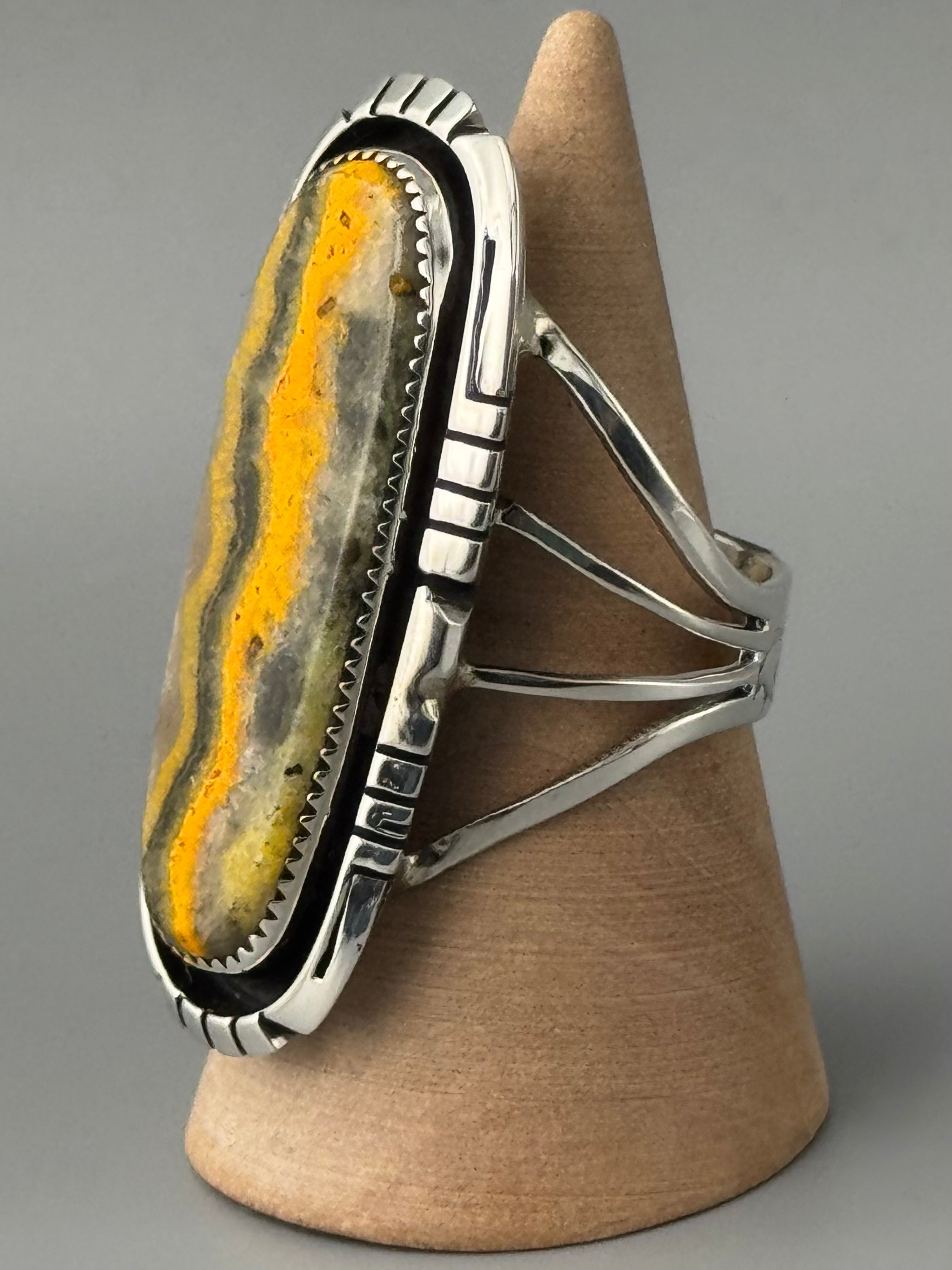•BUMBLEBEE JASPER - STORM• Navajo silver ring (size 10)
