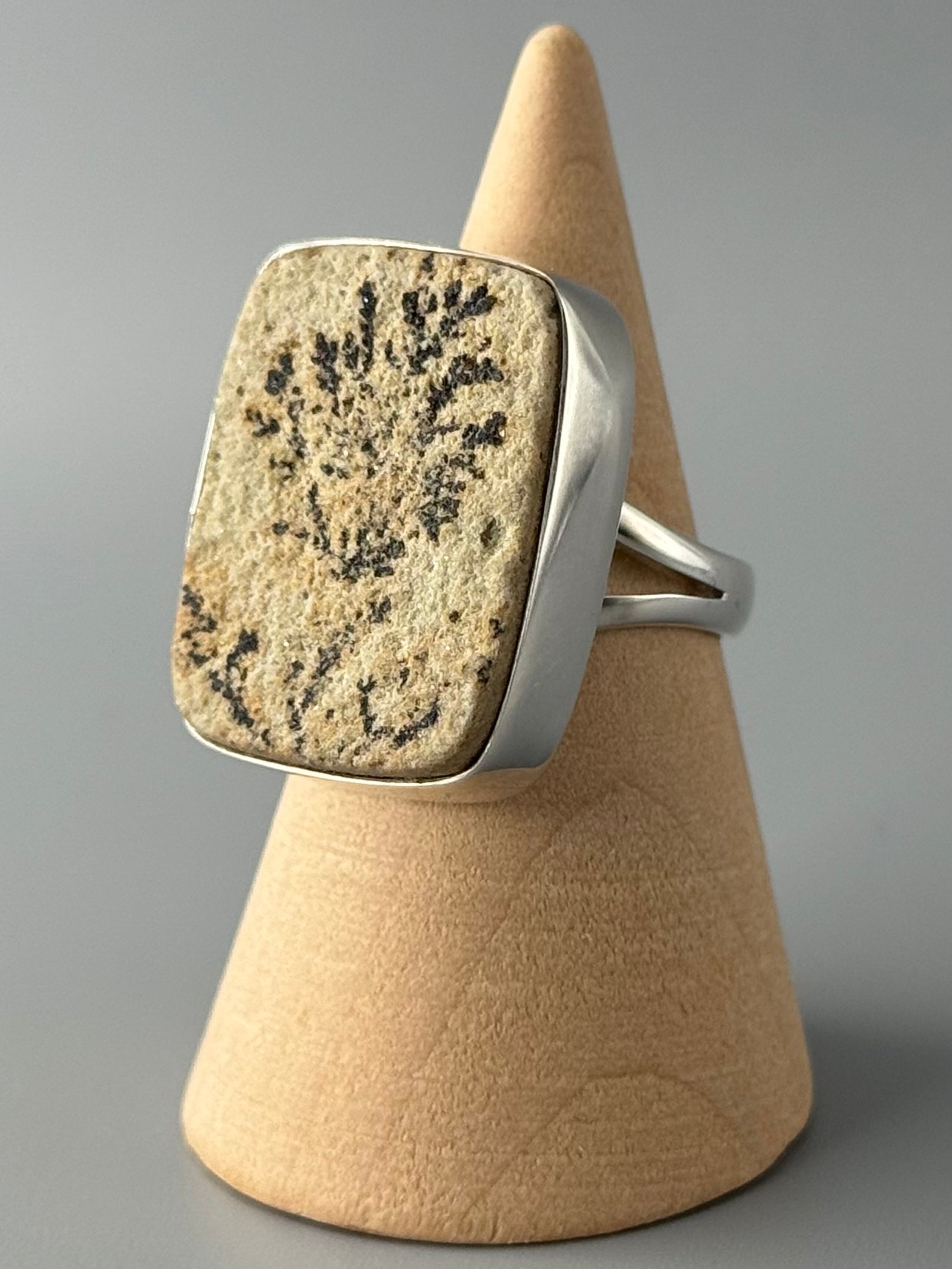 •DENDRITIC SANDSTONE - SOFT RECTANGLE• split band silver ring (size 7)