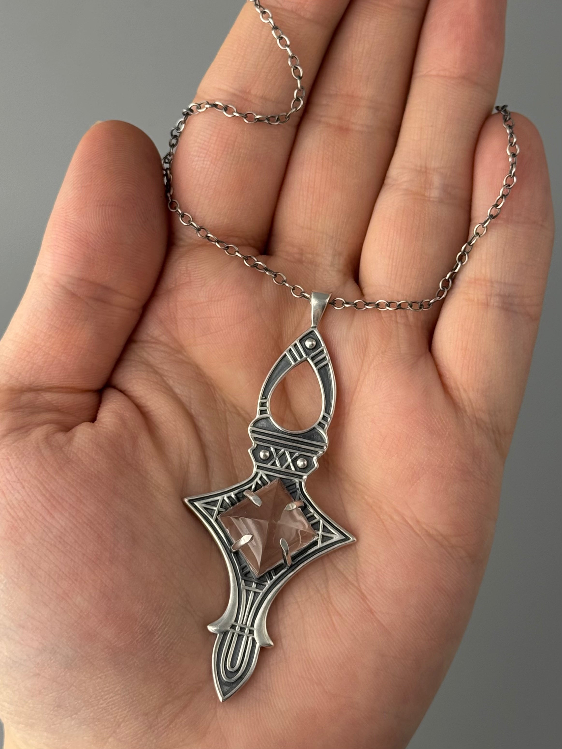 •ARMORED PORTAL• clear quartz + silver necklace (16" long)