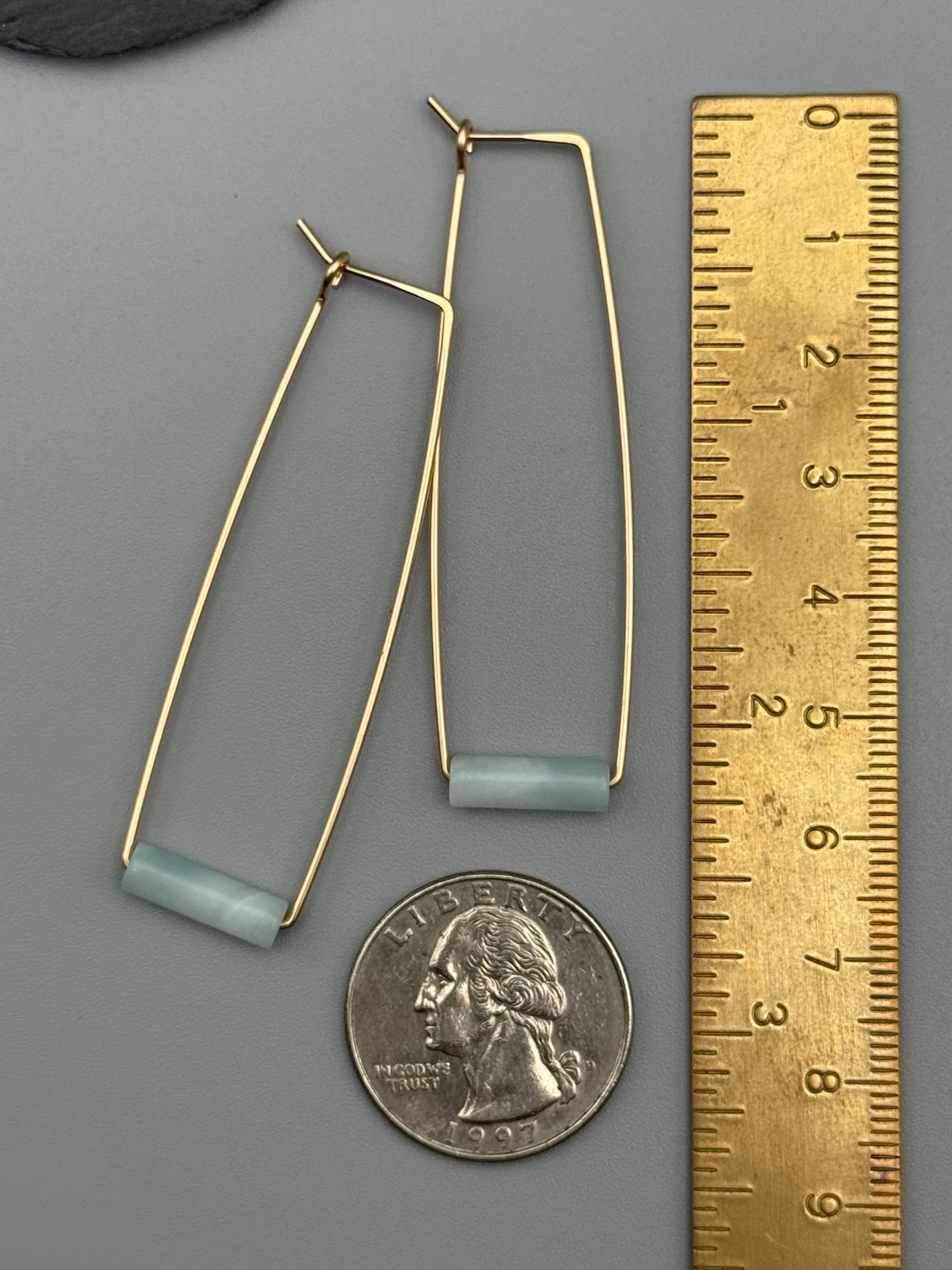 •RECTANGLE TUBE HOOP• aquamarine + gold earrings