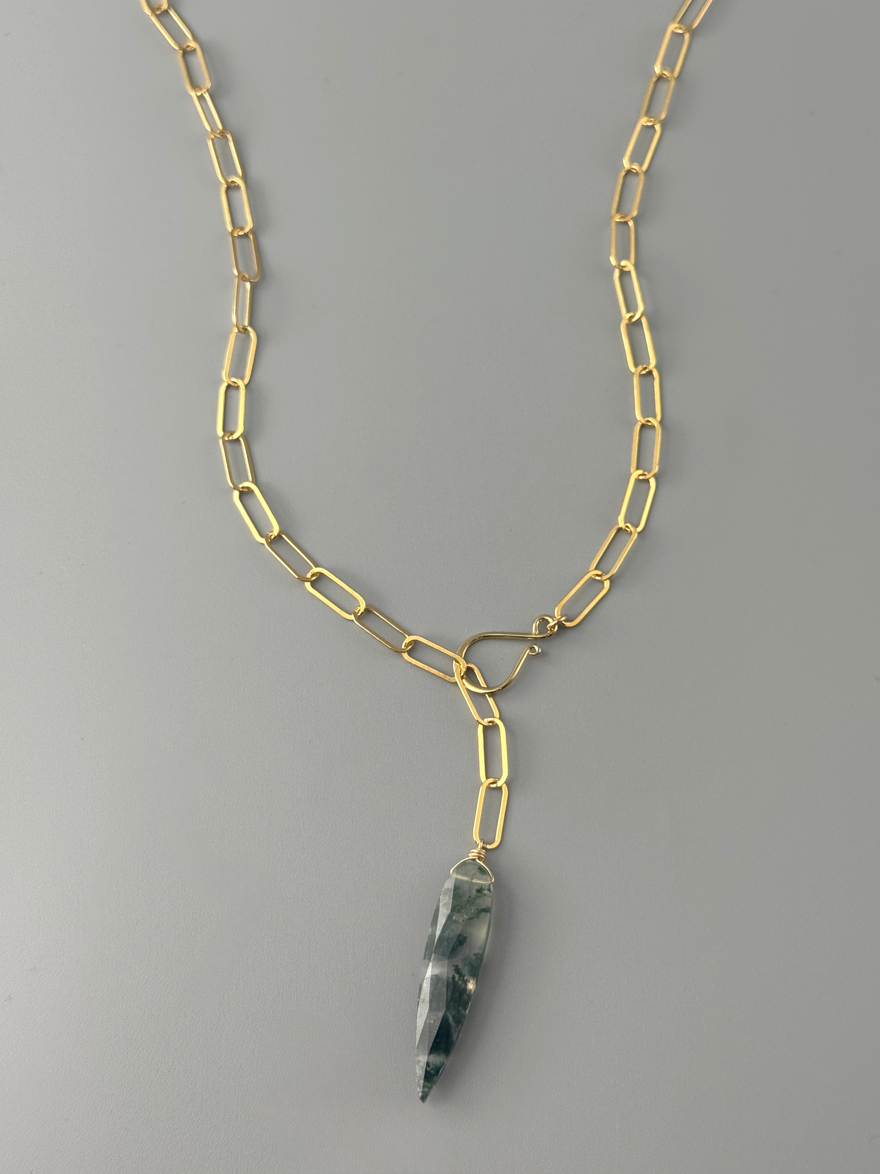 •LINKED• moss agate + gold necklace (ADJ to 19")