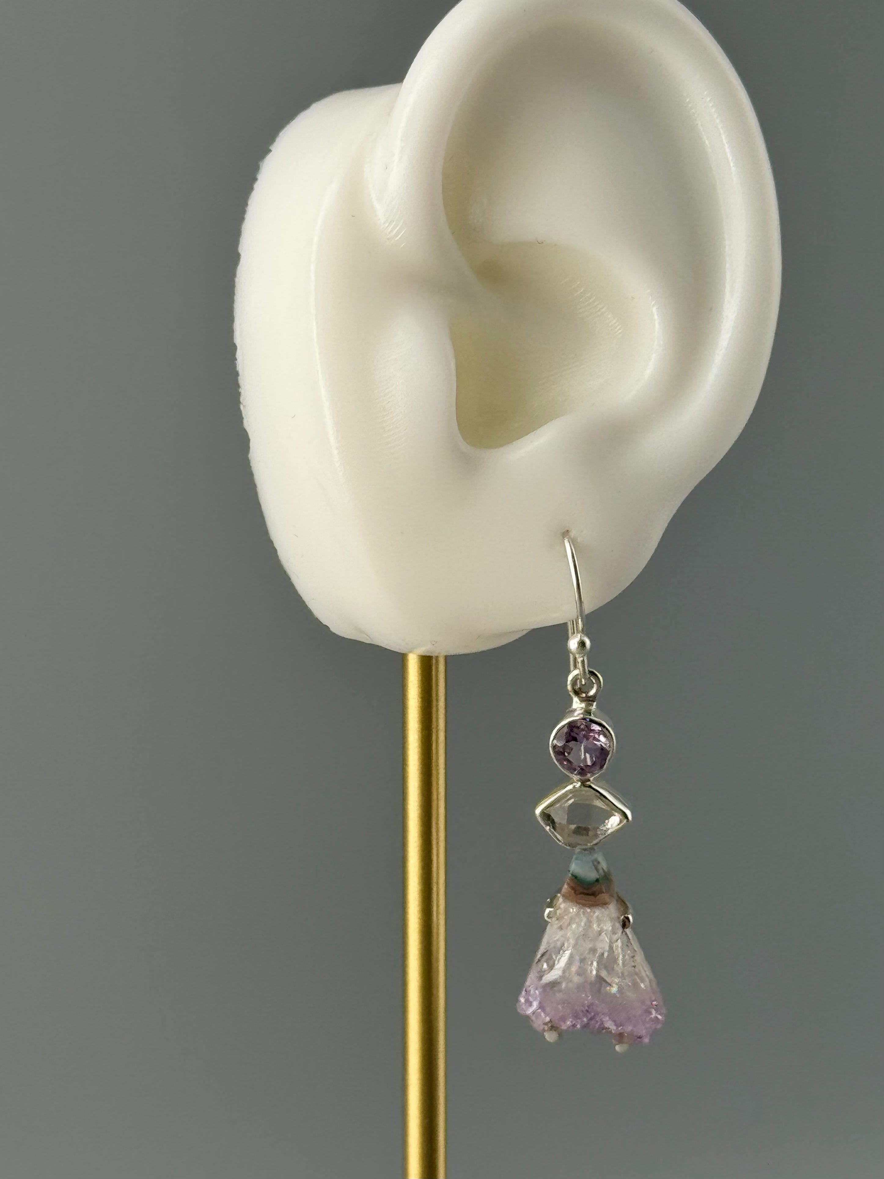 •AMETHYST + HERKIMER TRIO• silver dangle earrings