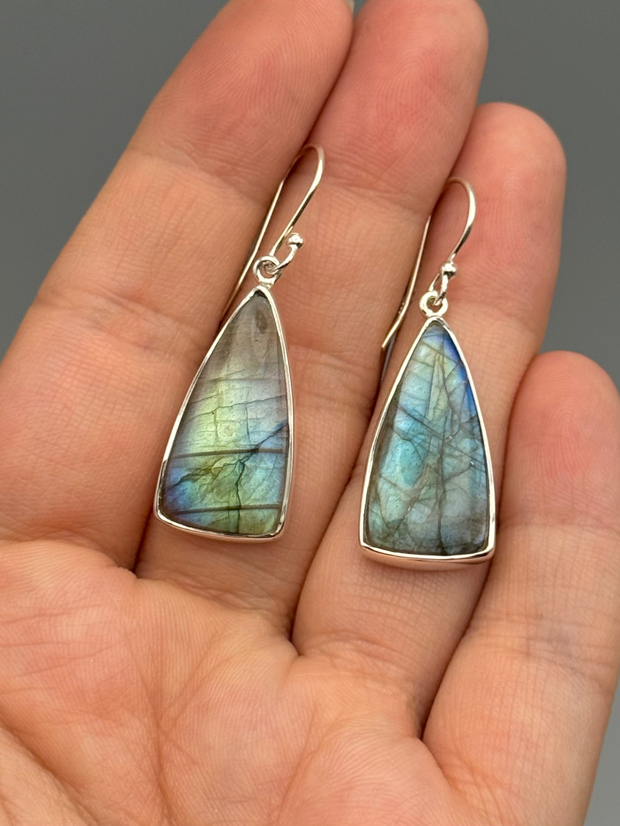 •LABRADORITE - SOFT TRIANGLE• silver dangle earrings