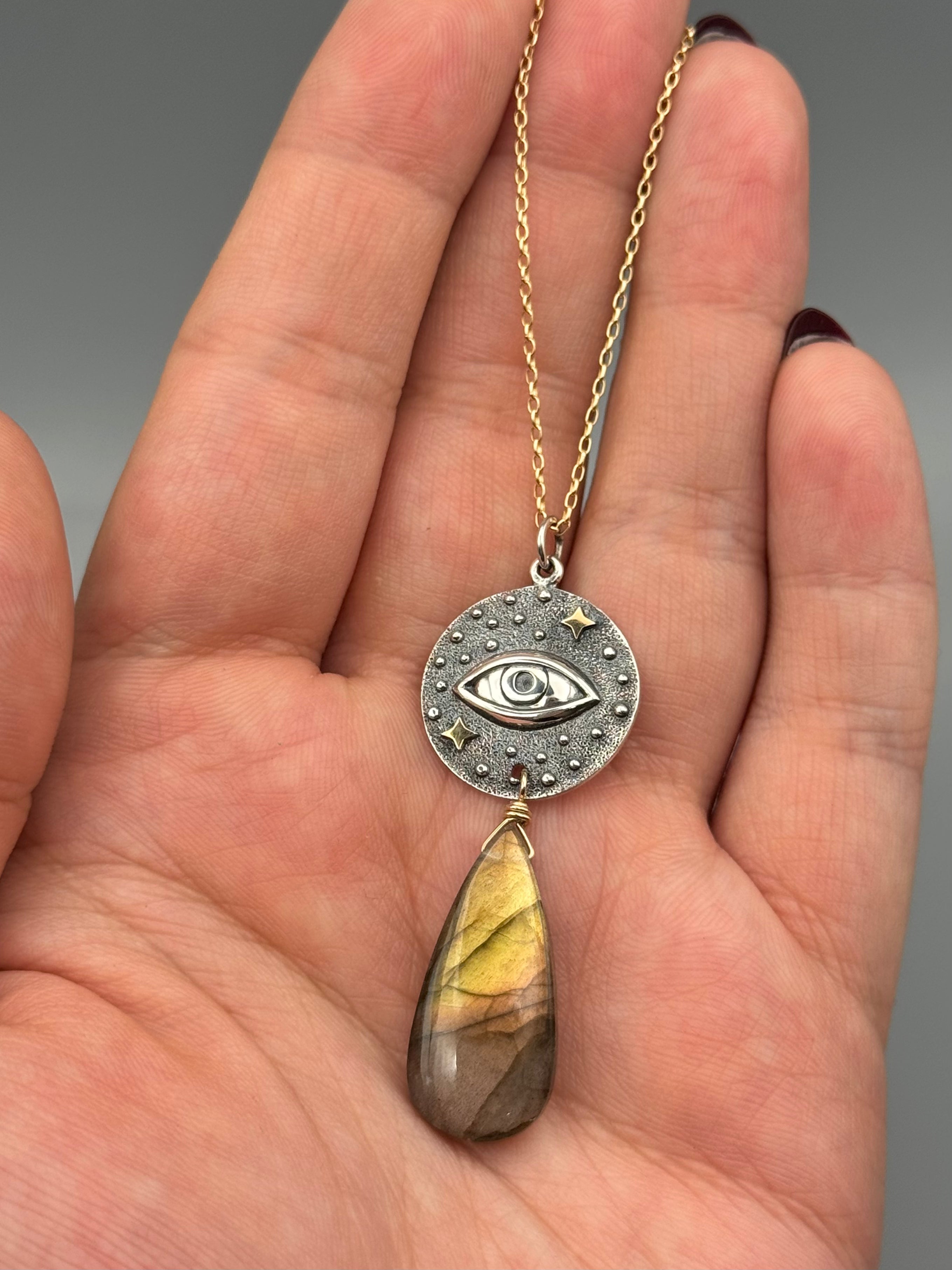 •INVOKE• golden labradorite + mixed metal necklace (16"-18" long)