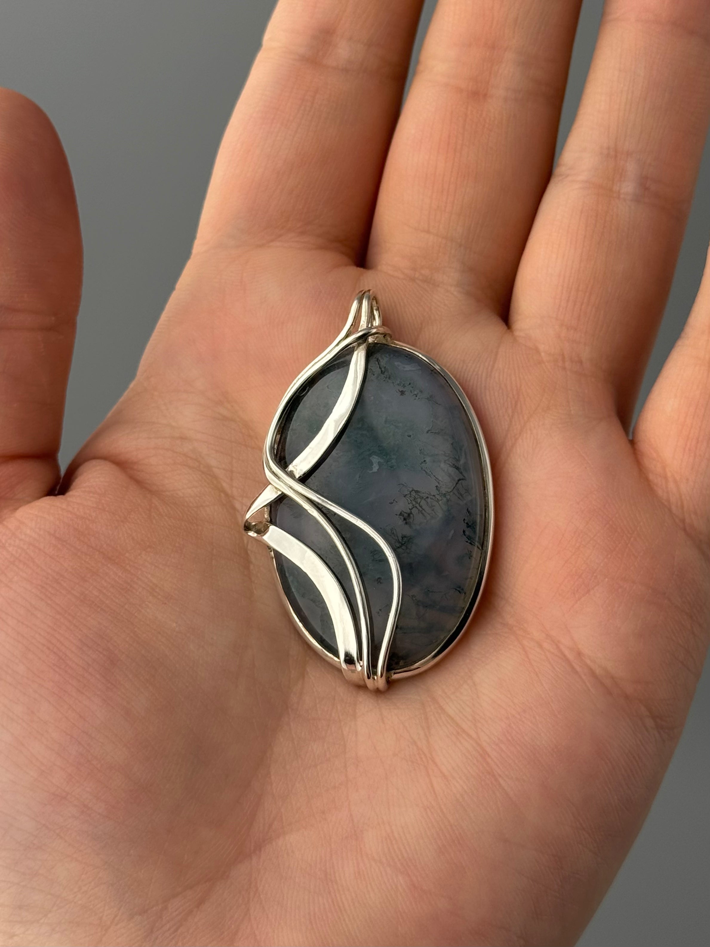 •MOSS AGATE - WIRE WRAPPED MEDIUM OVAL• sterling silver pendant