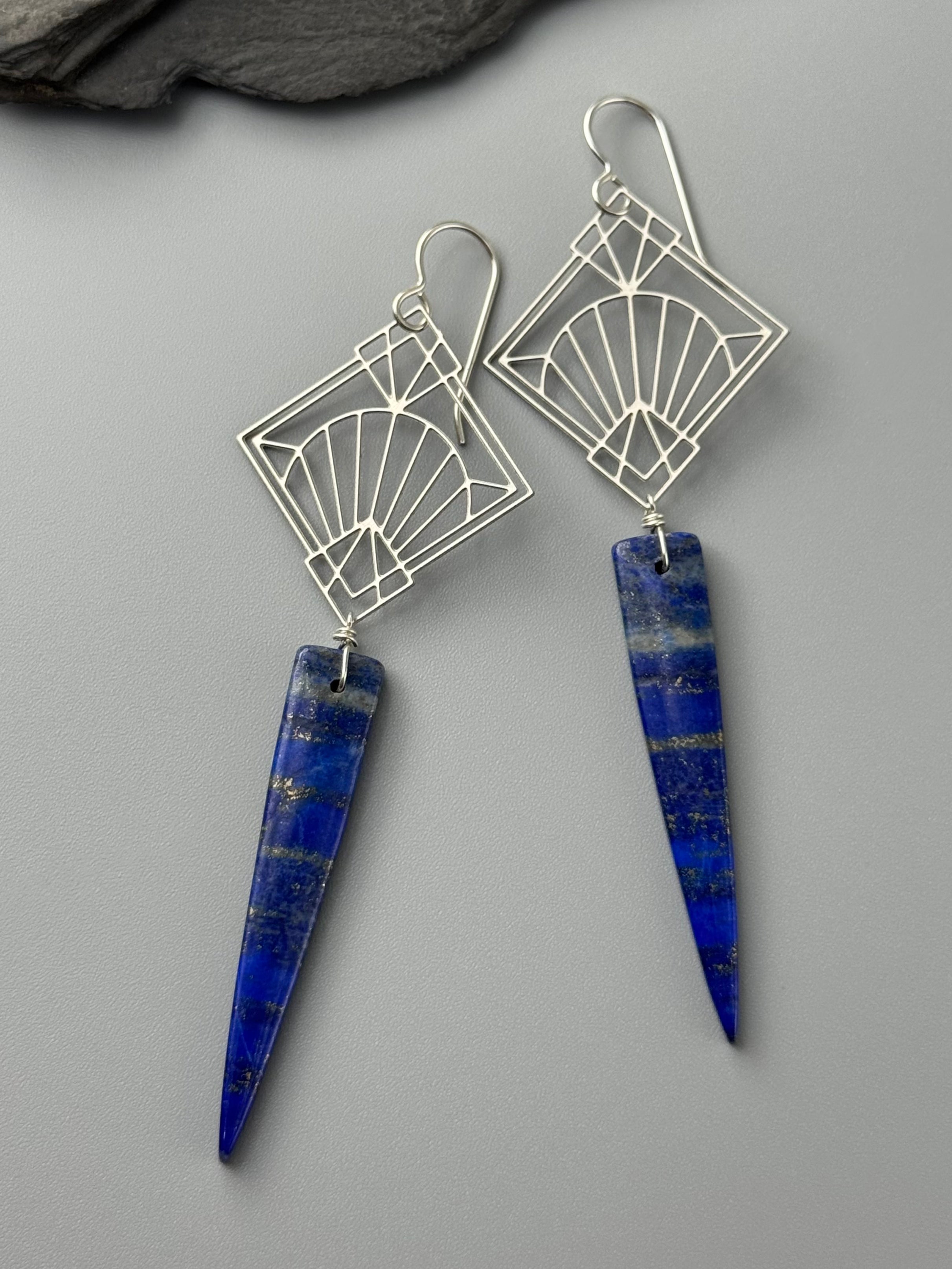 •DECO DIAMOND• lapis lazuli + silver earrings