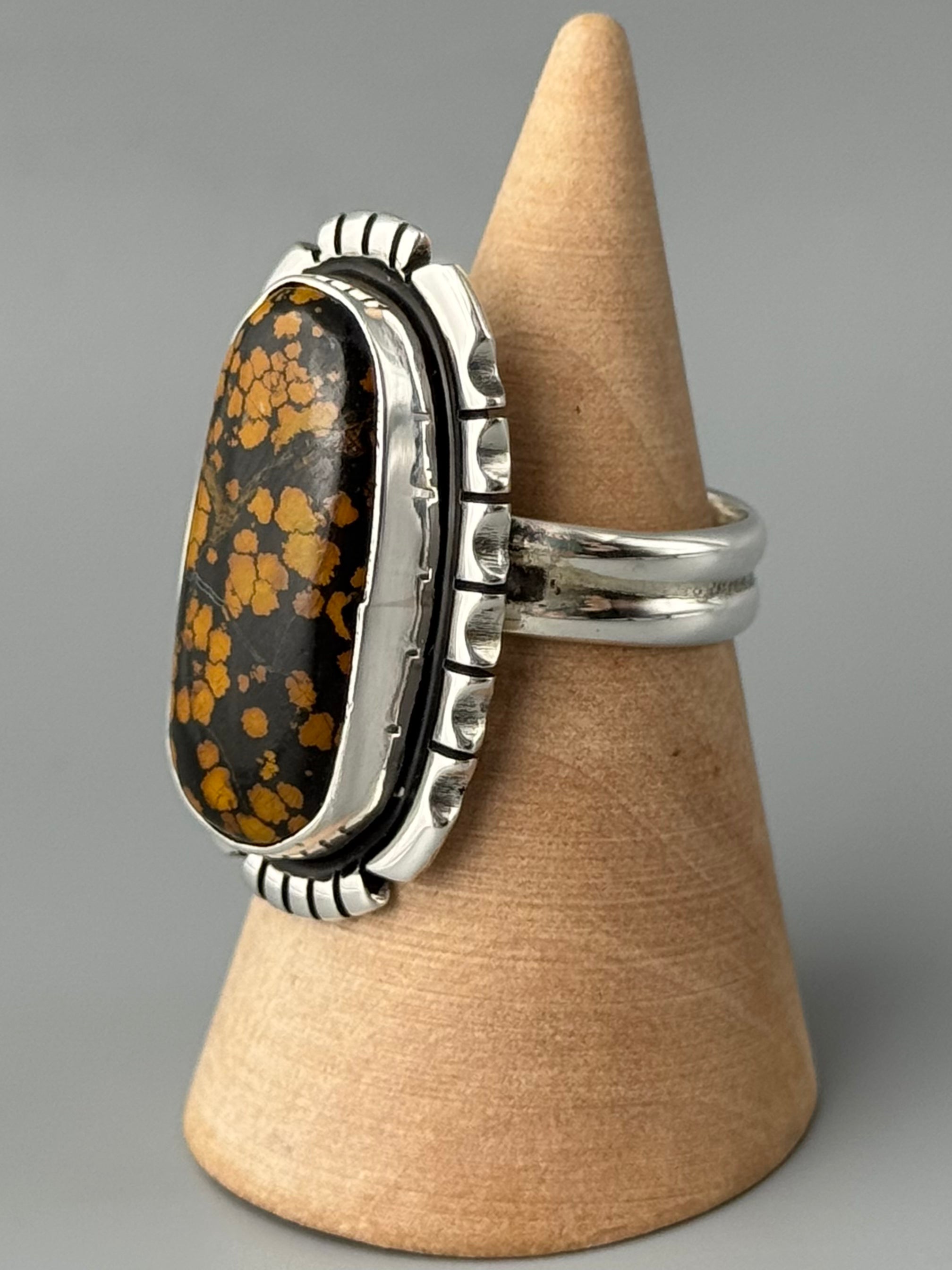 •BLACKJACK TURQUOISE - RIVER• Navajo adjustable silver ring